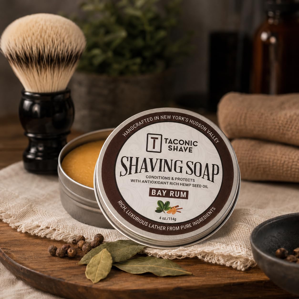 Taconic Lavender Natural Shaving Soap Puck, Rich Lather | Calming lavender aroma pairs with moisturizing natural oils to build rich protective lather for a comfortable wet shave.