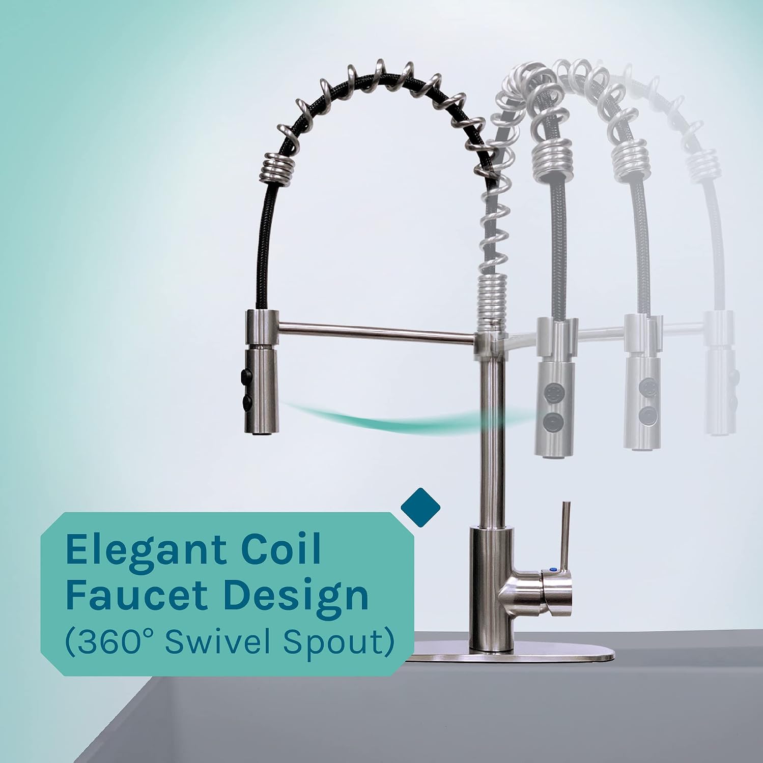 Utility Sink Extra-Deep Laundry Tub in White with High-Arc Stainless Steel Coil Pull-Down Sprayer Faucet, Integrated Supply Lines, P-Trap Kit