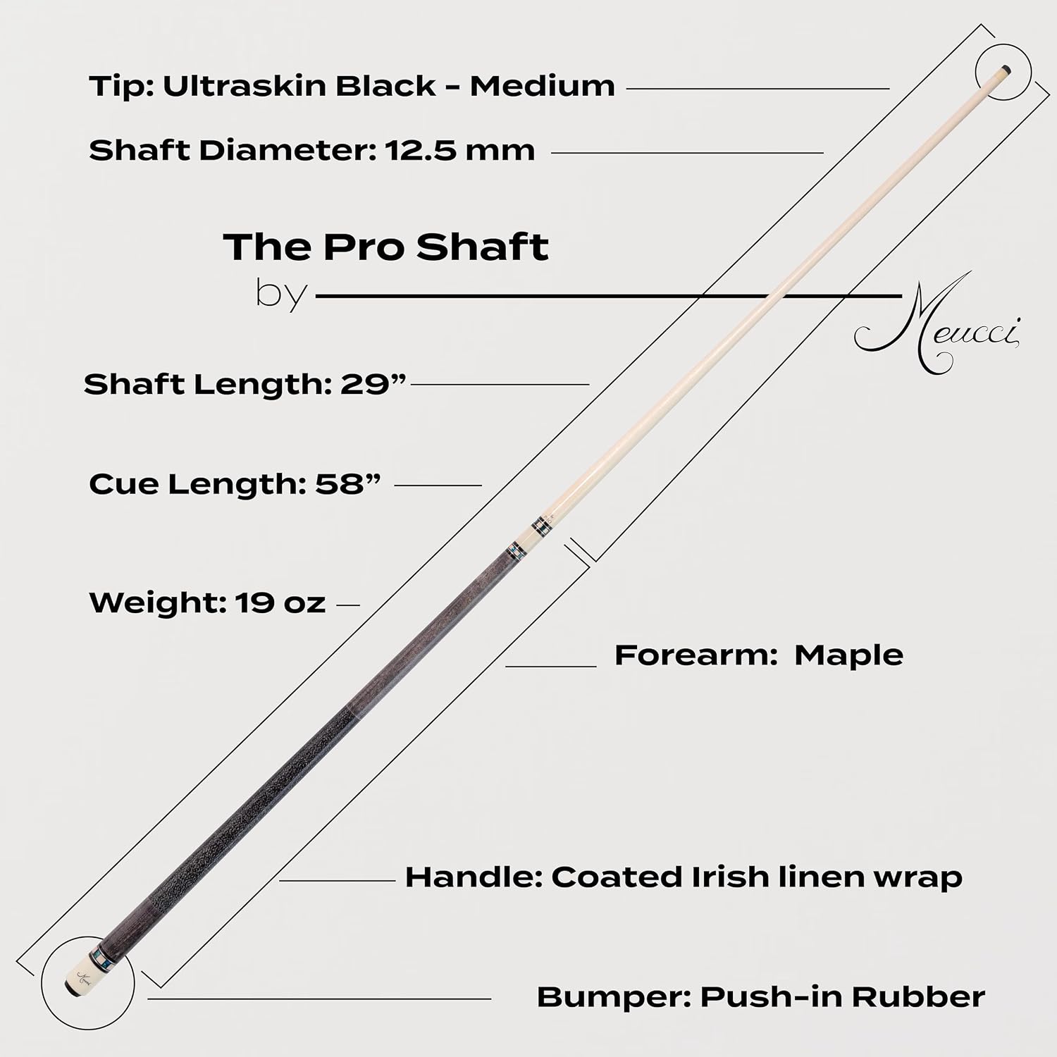 Meucci Pool Cues - Merry Widow, Blue & Gray - Maple Cue Stick, Pool Stick w/Paua Shell Squares Design