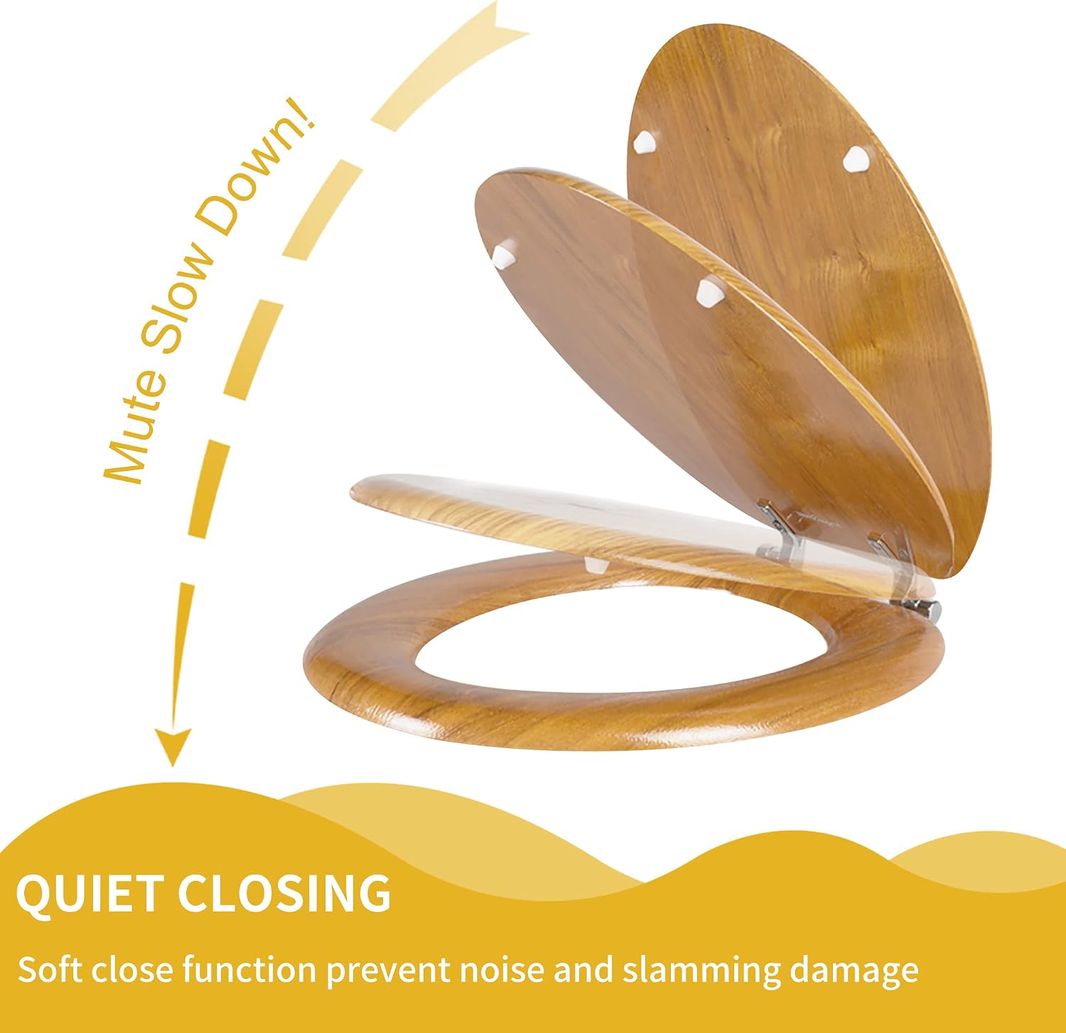 Angel Shield Toilet Seat with Zinc Alloy Hinges Quiet-Close Quick-Release Wood Molded UV Lid Easy Clean(Elongated,Black)