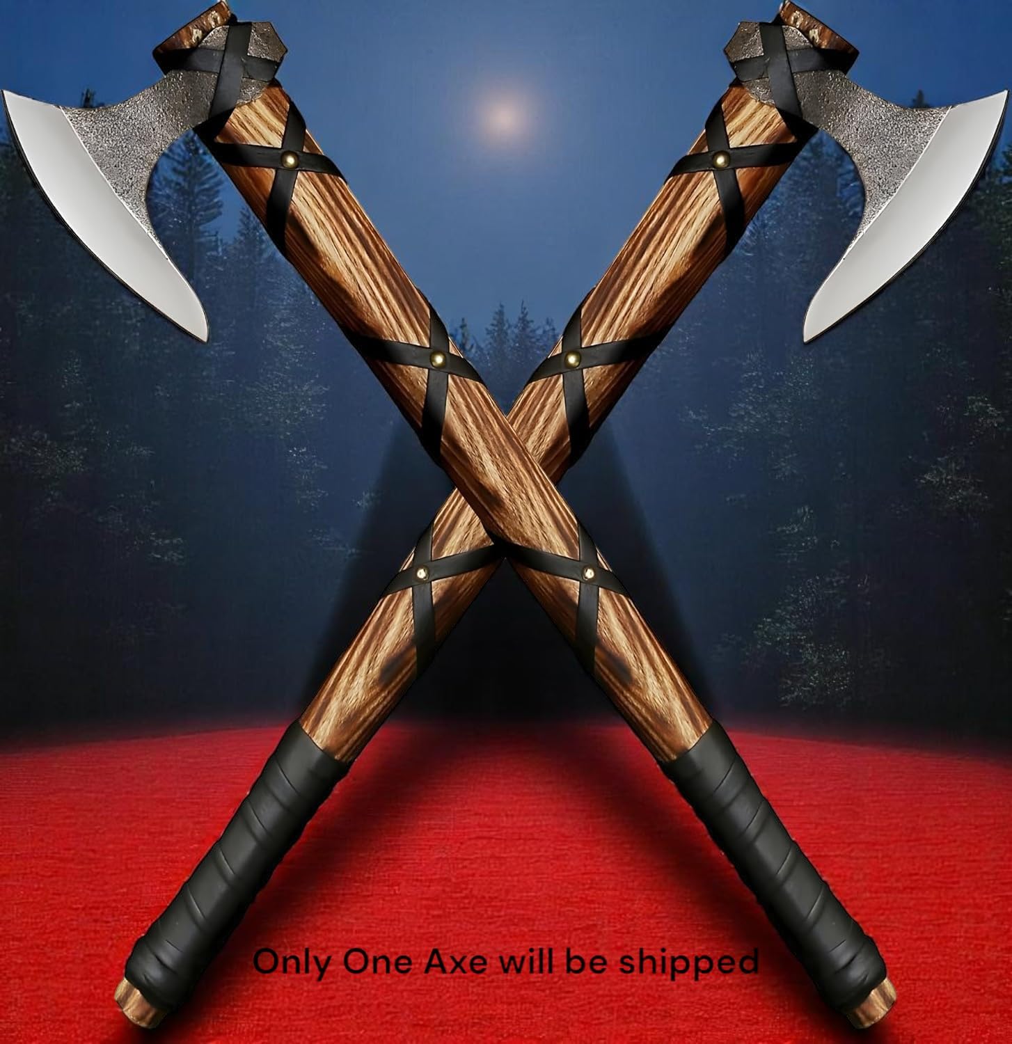 Poshland AX-7000 Custom Gift Forged Carbon Steel Viking Axe with Rose Wood Shaft, Viking Bearded Camping Axe