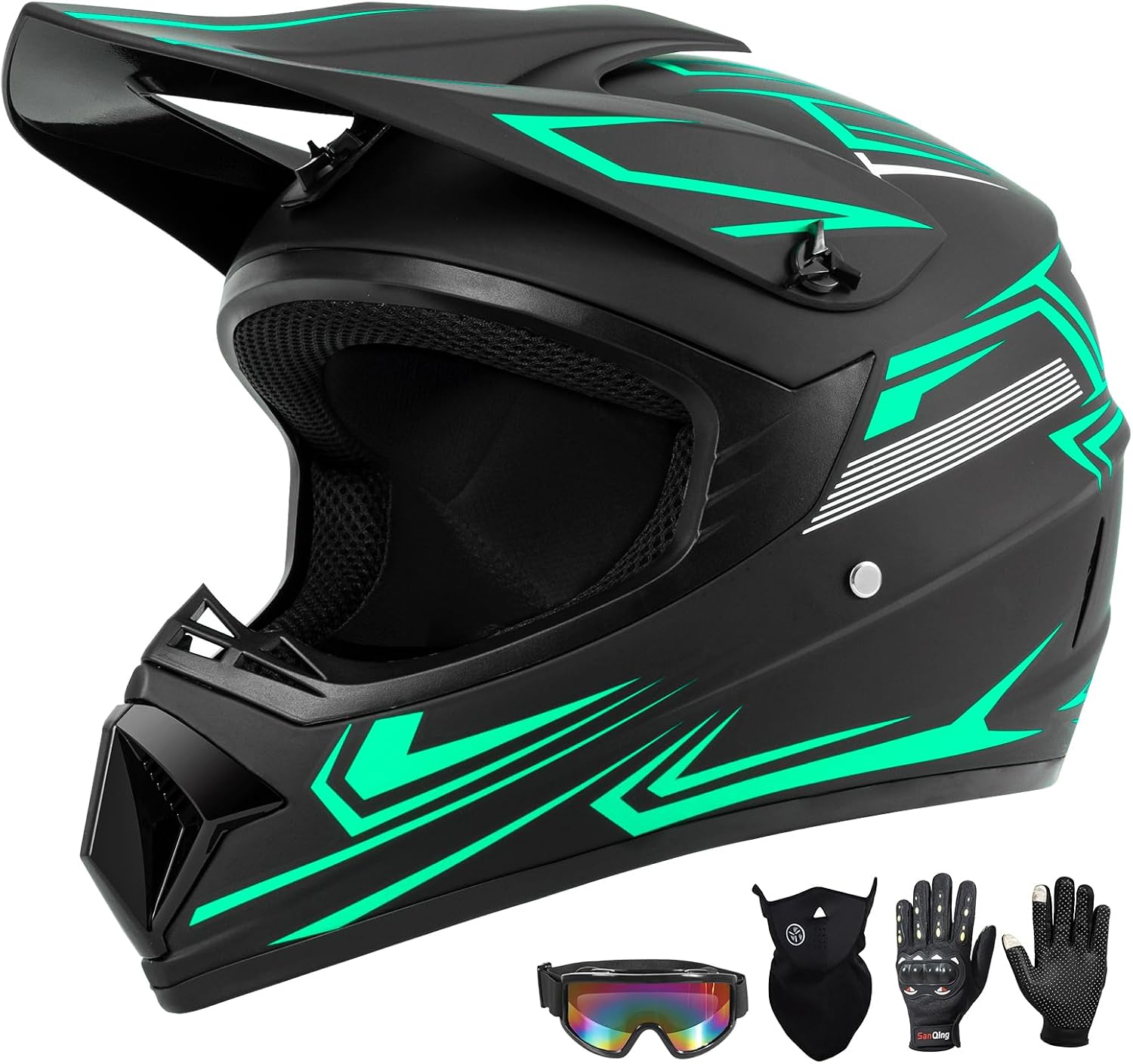 Youth Kids Dirt Bike Motocross Helmet (Goggles Gloves Face Mask) 4PCS Set, DOT Approved Full Face Motorcycle Helmets