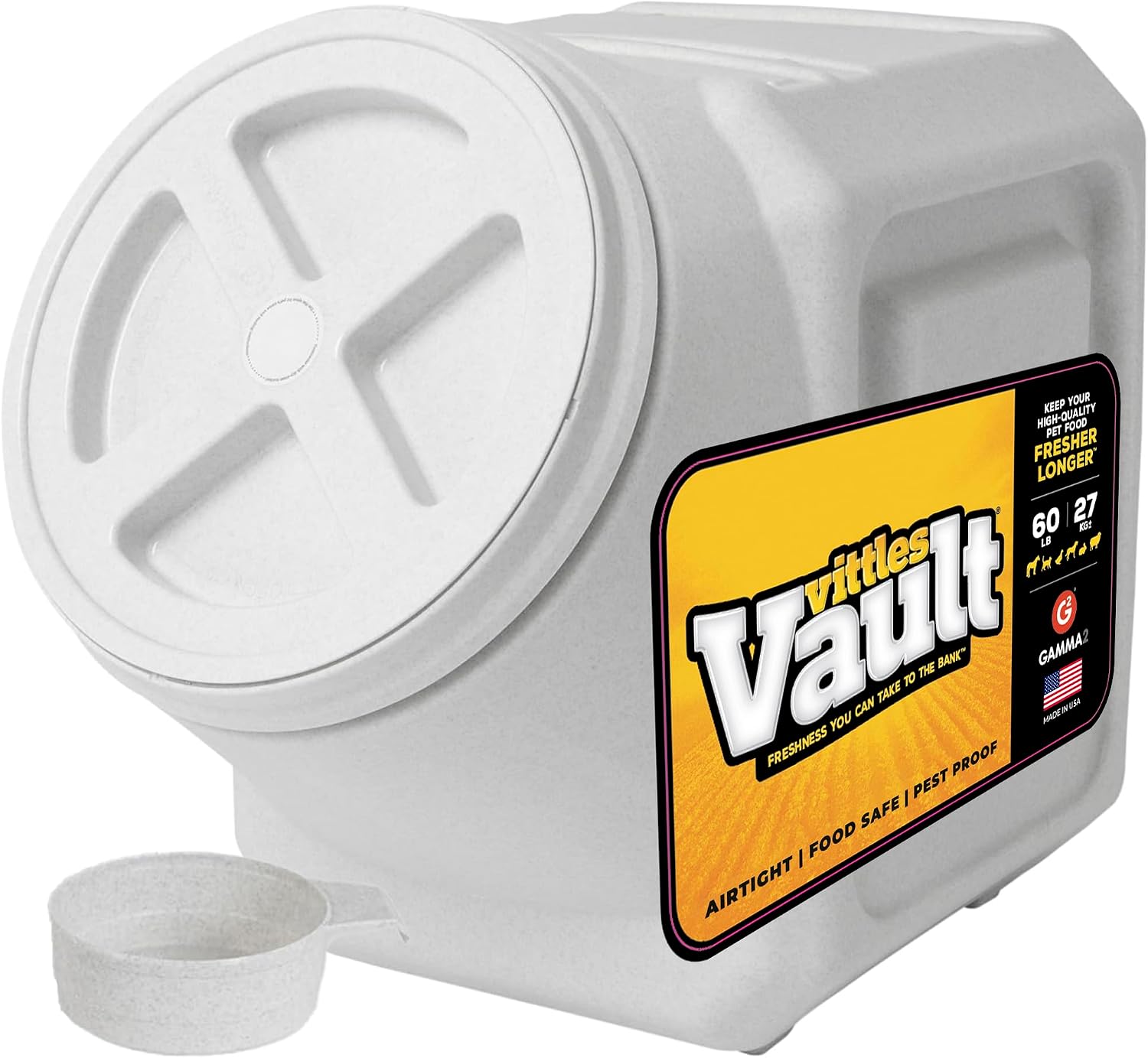 Gamma2 Vittles Vault Pet Food Storage Containers - Sealed Dog and Cat Food Storage Container, Fits up to 25lbs, Made in the USA - [12"L x 13.75"H] | Made in USA, 12 inch long by 13.75 inch tall, airtight lid keeps kibble fresh and pests out, a durable pa…