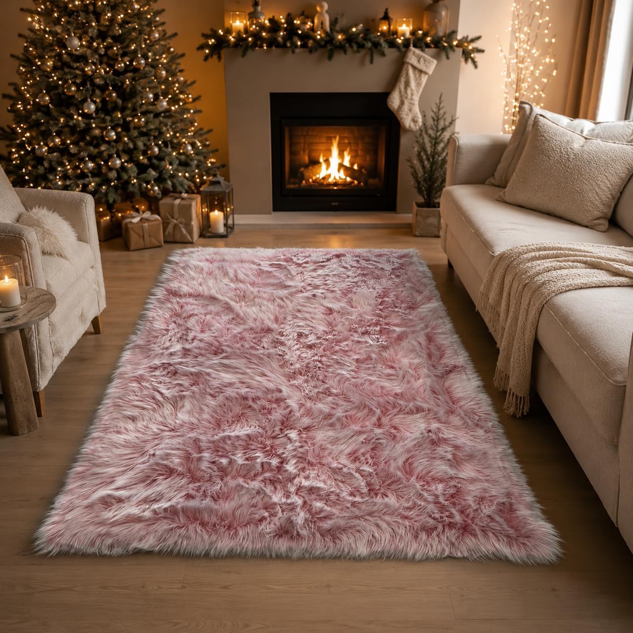 EasyJoy Ultra Soft Fluffy Shaggy Area Rug Faux Fur Rug Chair Cover Seat Pad Fuzzy Area Rug for Bedroom Floor Sofa Living Room (2 x 6 ft Sheepskin