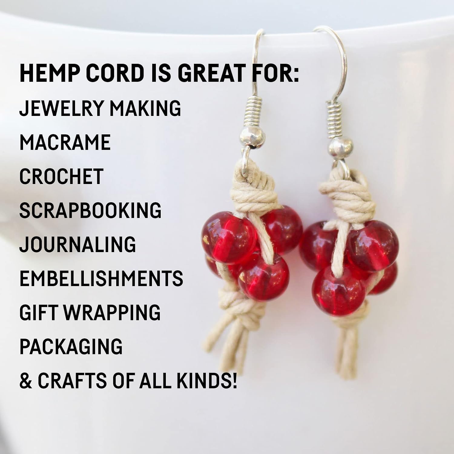 Hemptique 100% Hemp Cord Spool - 62.5 Meter Hemp String - Made with Love - No. 20 ~ 1mm Cord Thread for Jewelry Making, Macrame, Scrapbooking, DIY