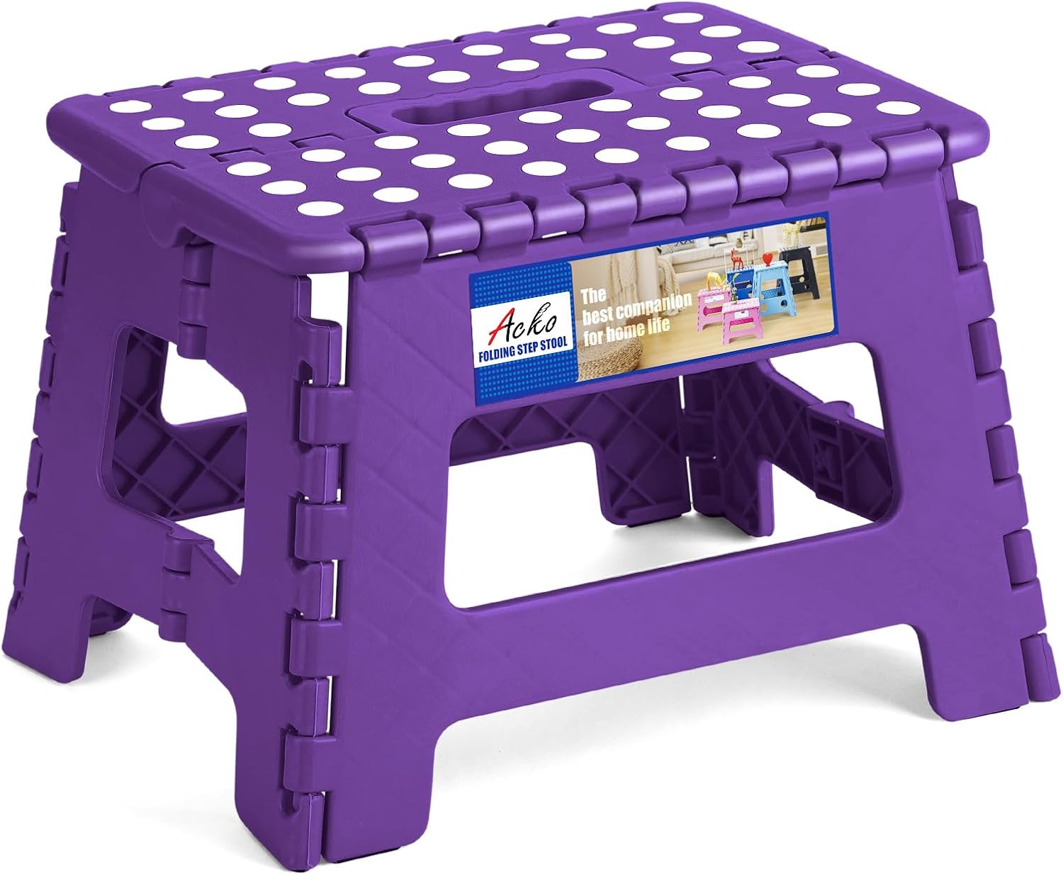 ACKO 13 Inch Folding Step Stool, Holds 300 lb for Adults and Kids, Black | Collapsible Heavy Duty Foldable Stools, Portable Non-Slip Foot Stepping stool, Kitchen Bathroom Bedroom Outdoor with Handle