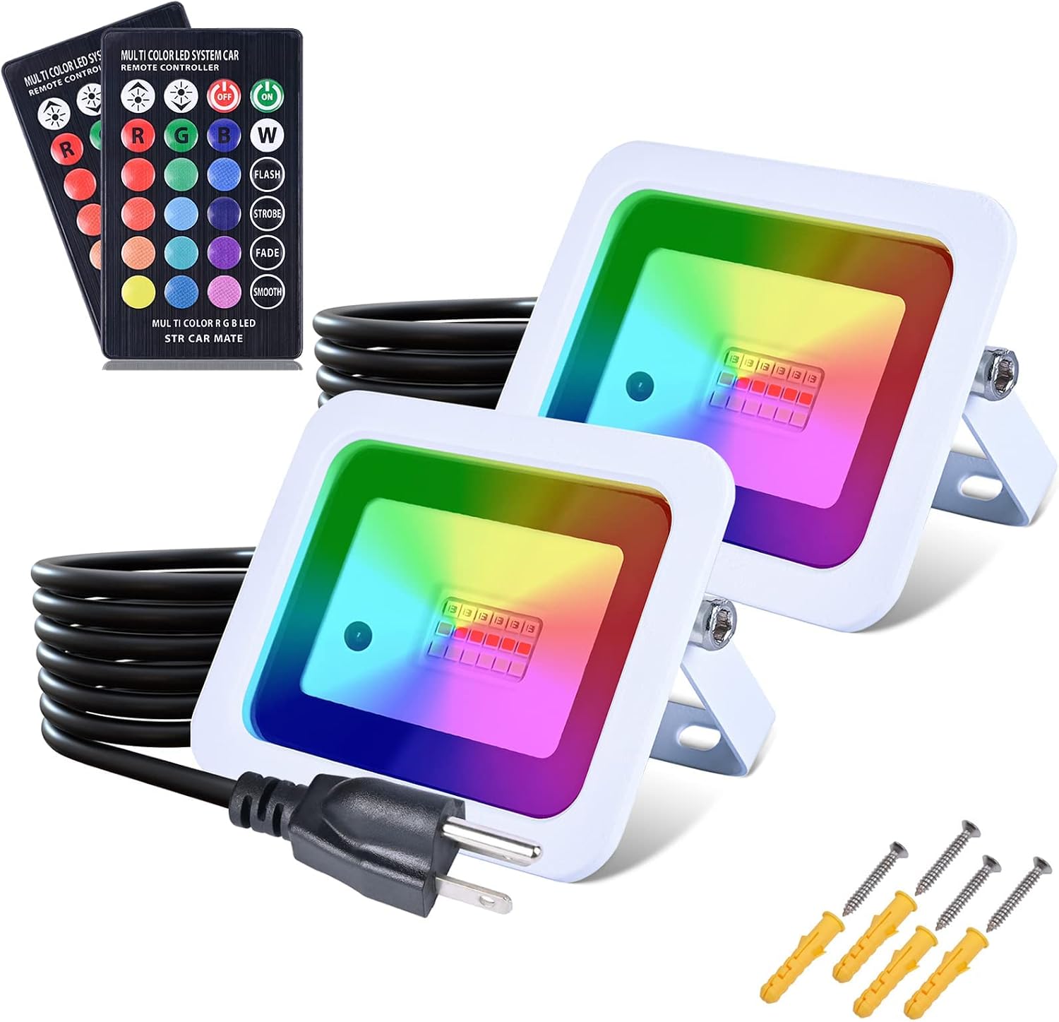 MIWAT 20W 2Pack LED Flood Light, White LED Work Light with Plug