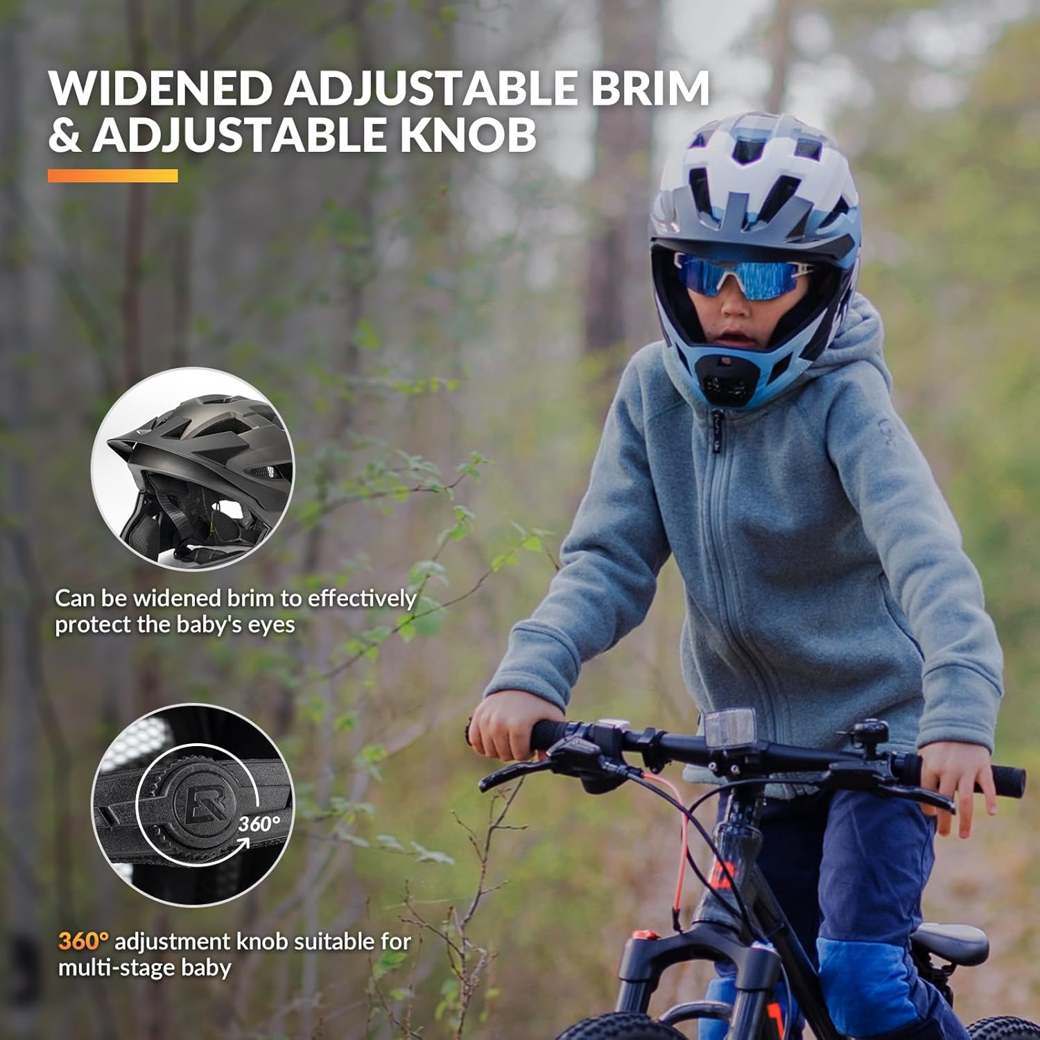 ROCKBROS Kids Full Face Bike Helmet Lightweight Detachable MTB Helmet