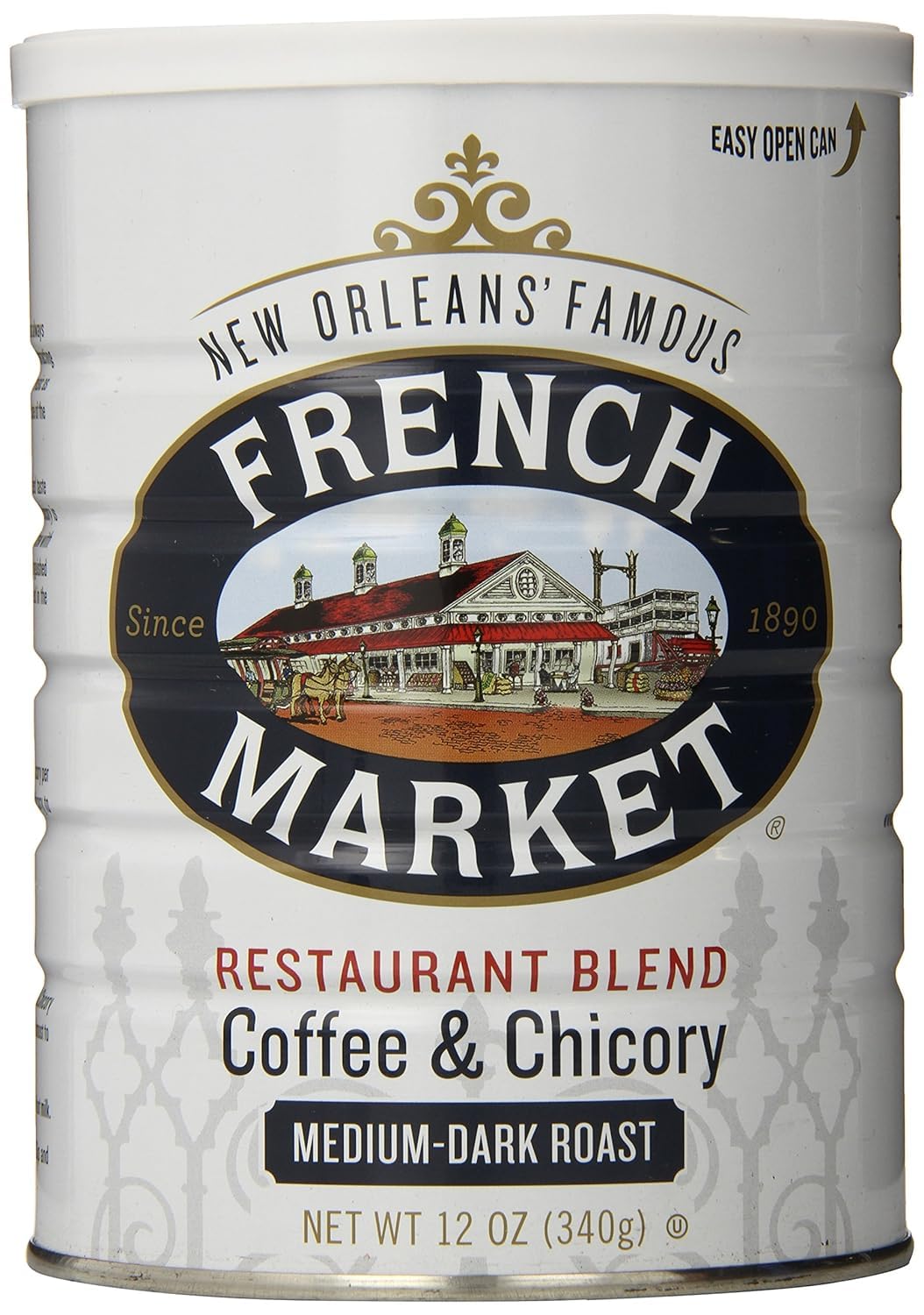 French Market Coffee & Chicory Dark Roast Ground Coffee, 12oz Can (Pack of 6)