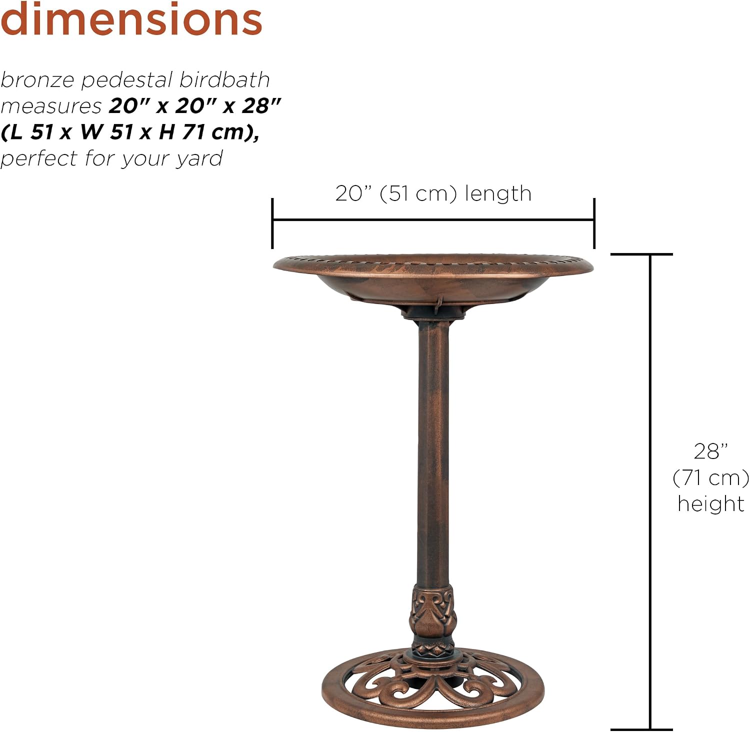 Alpine Corporation TEC116 Outdoor Aged Green Pedestal Birdbath with Scrollwork, 28" Tall, Green