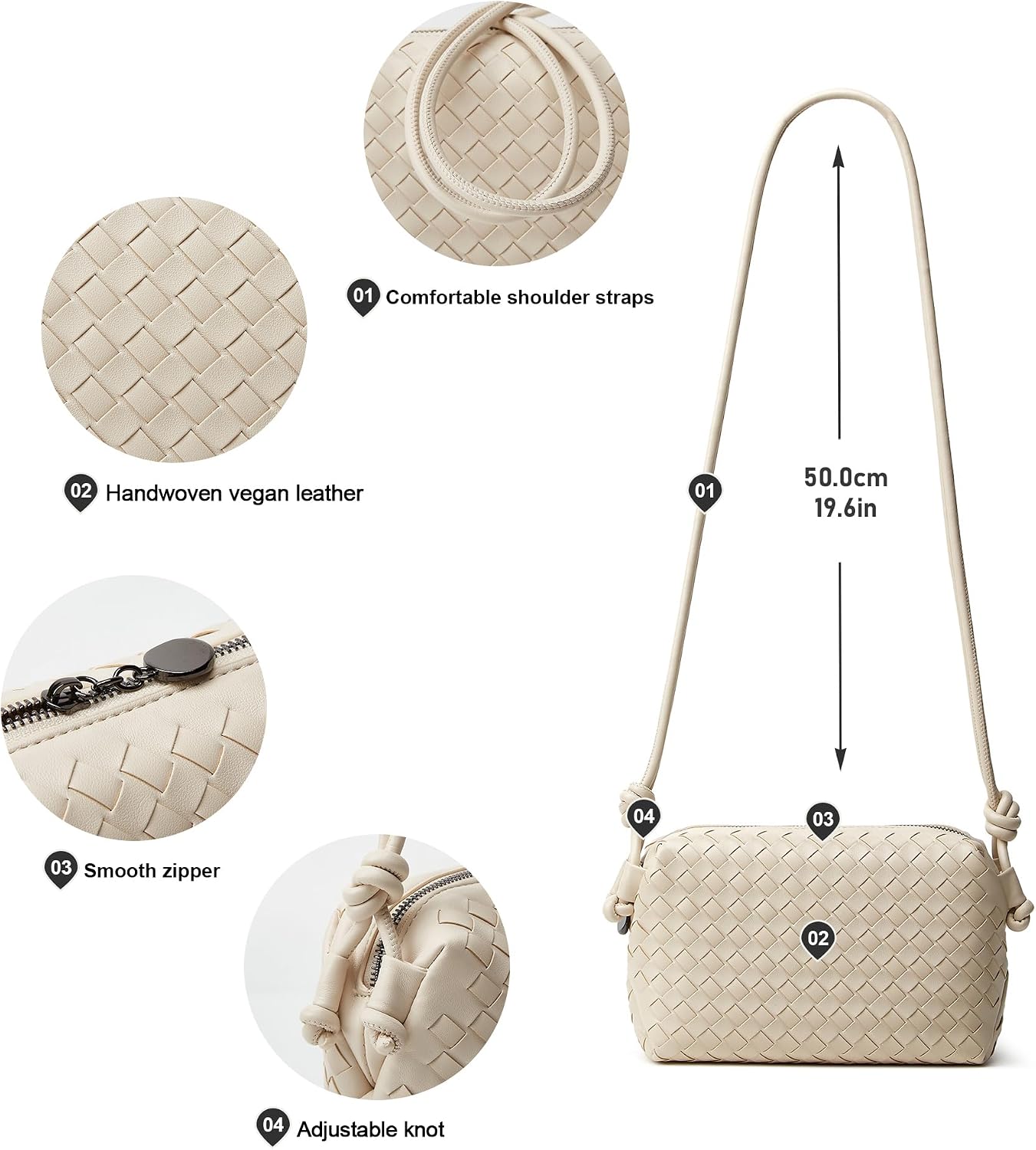 Woven Crossbody Bag for Women: Vegan Leather Handbag for Leisure | Classic Handwoven Bag For Style - Compact Design, Lightweight, Minimalist Style, Fits Phone, Cards & Key, Ideal for Daily Use