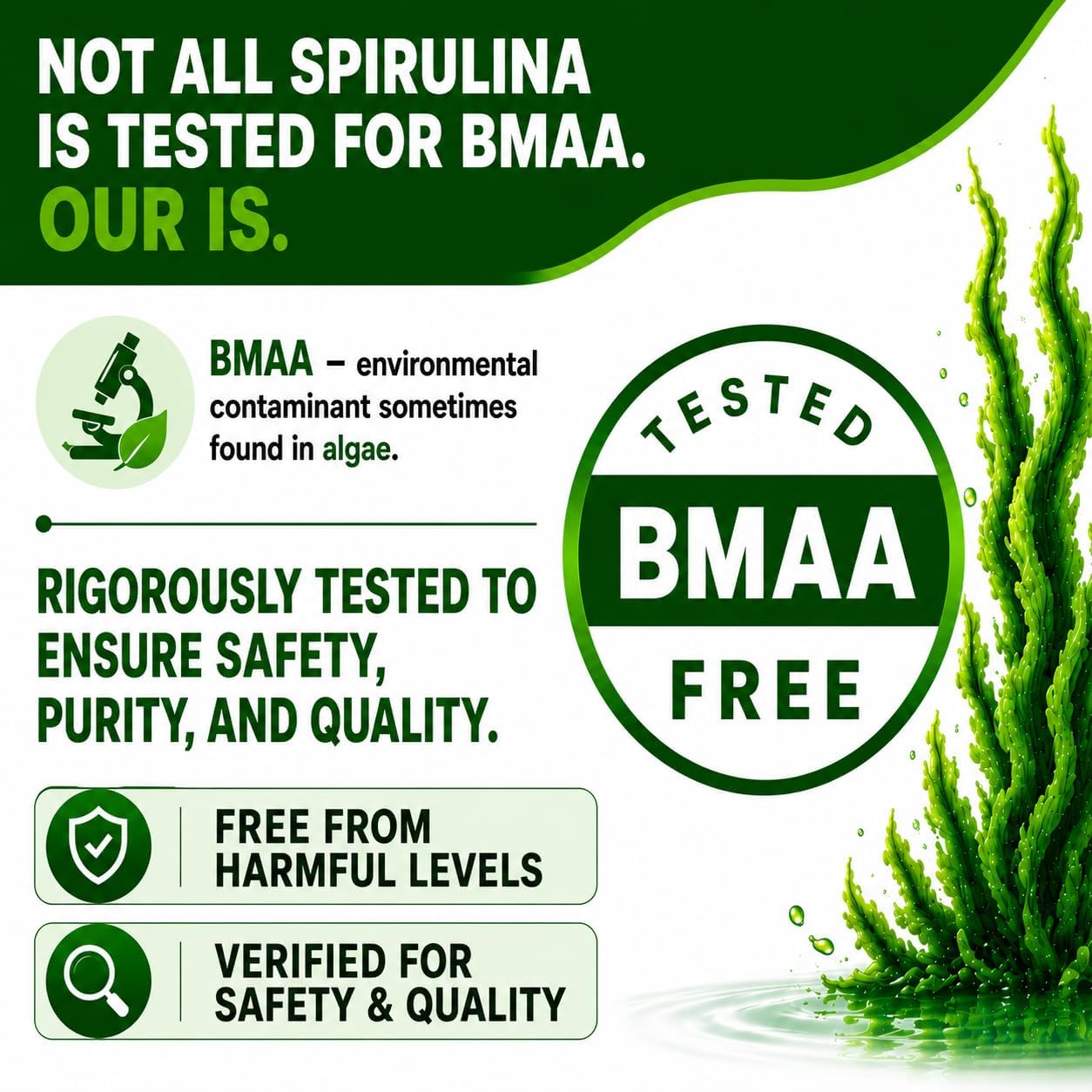 Spirulina Powder Capsules 3000 mg - Purest Non-Irradiated Blue Green Algae - Best Raw Vegan Protein - Green Superfood - Natural Multivitamins –