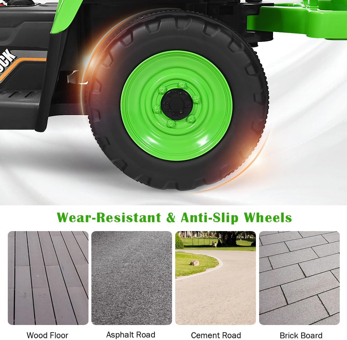 Costzon Ride on Tractor with Detachable Trailer, Kids' Electric Vehicles w/3-Gear-Shift Ground Loader, Wireless Design & USB, 7 LED Headlights