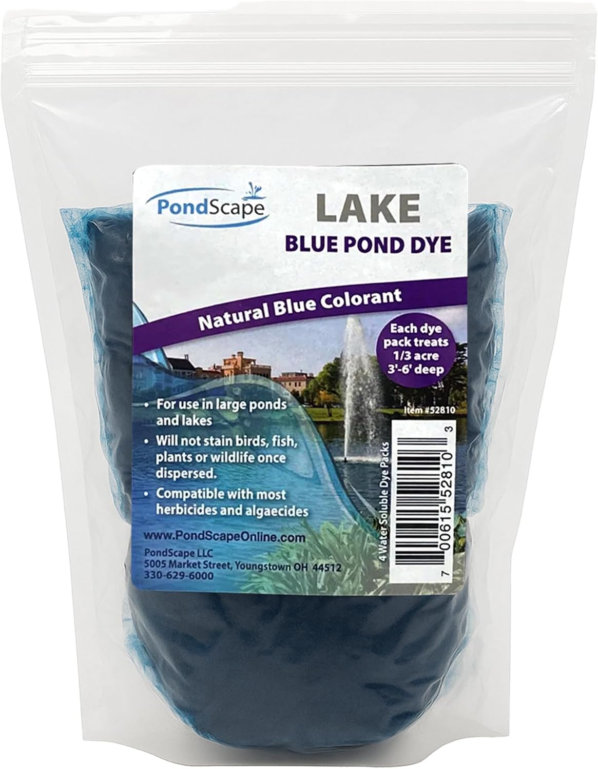 PONDSCAPE Lake Blue Pond Dye – Each Water Soluble Packets Treats 1/3 Acre, 3'-6' Deep - for Ponds