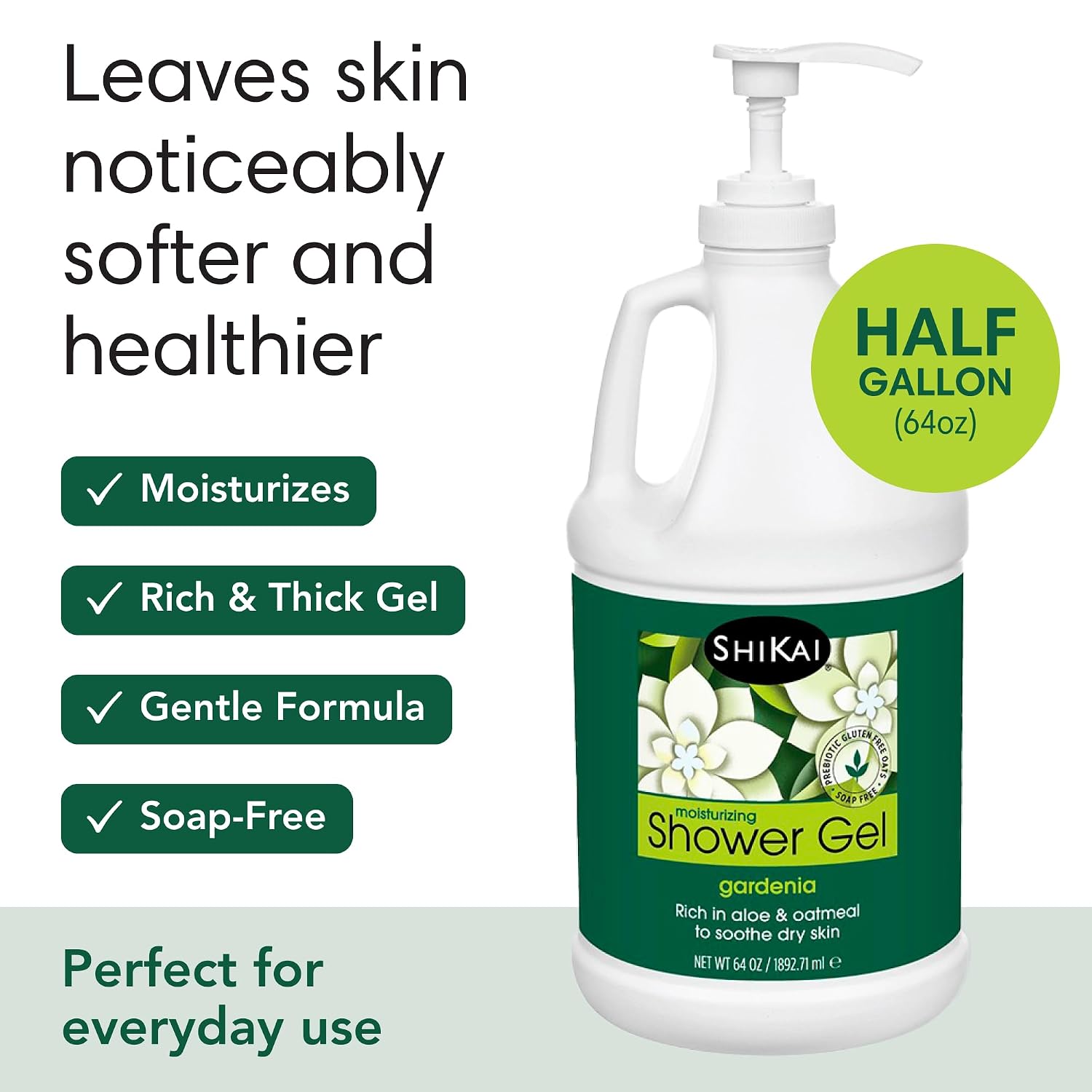 ShiKai Daily Moisturizing Shower Gel (Sandalwood, 12oz, Pack of 3) | Gentle Formula | Aloe Vera & Oatmeal for Soft, Healthy Skin | Dry Skin Relief