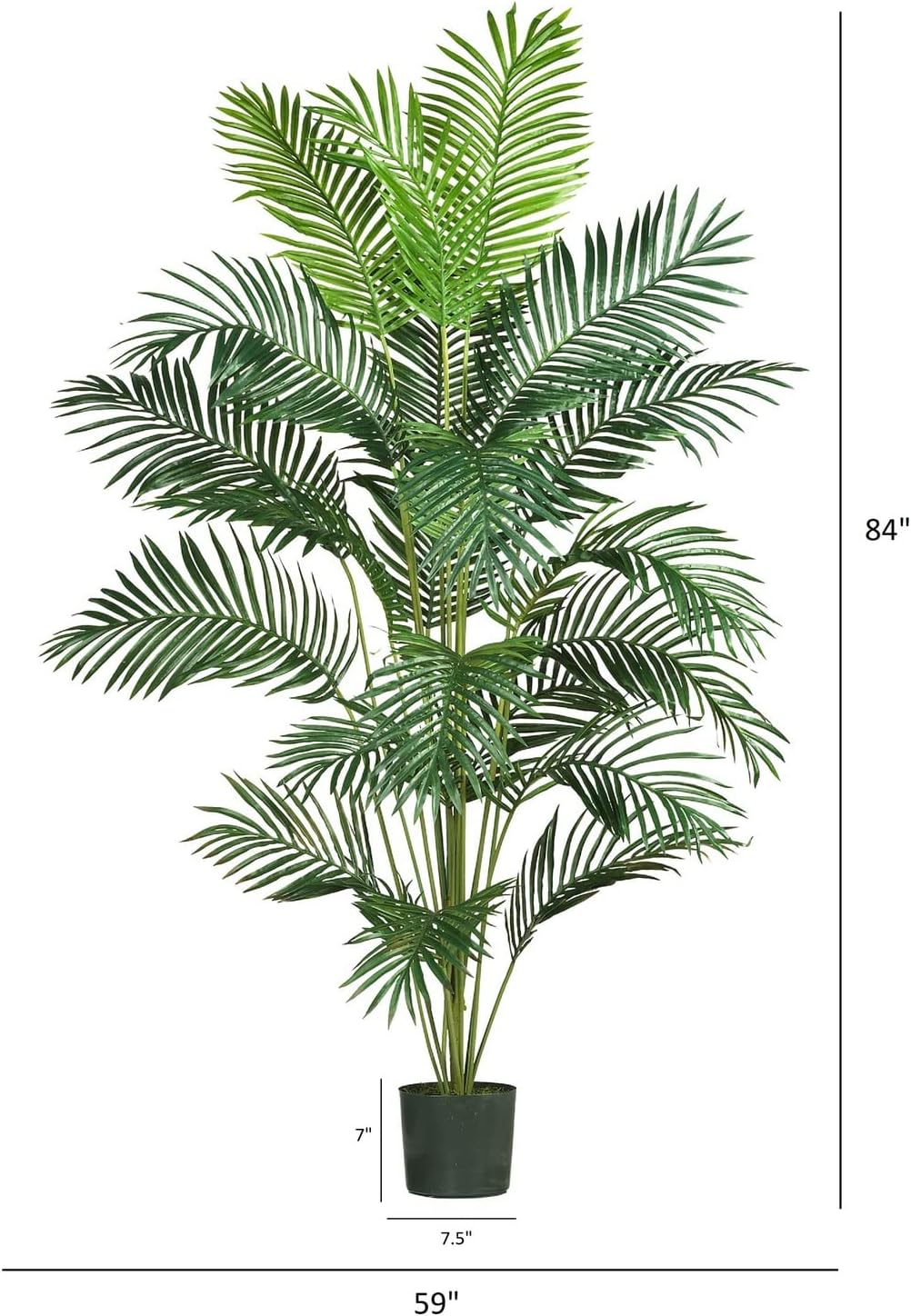 Nearly Natural 7 ft Artificial Paradise Palm Tree with Nursery Pot | 21 Feathery Fronds, Realistic Fake Leaves, Includes Black Nursery Planter