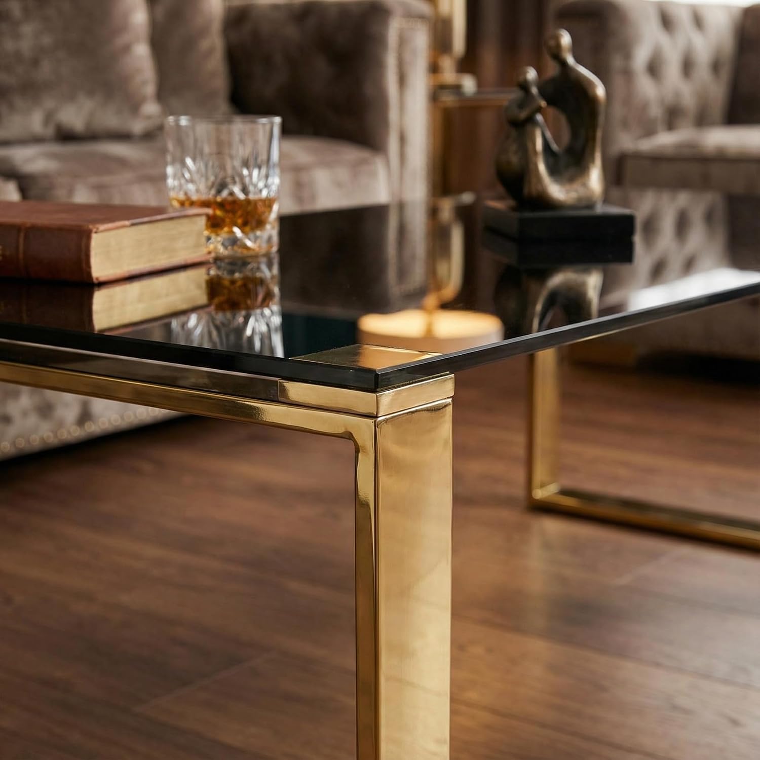 Cortesi Home CH-ET636045 Remini End Table, Gold Metal and Black Glass, End Table 18"