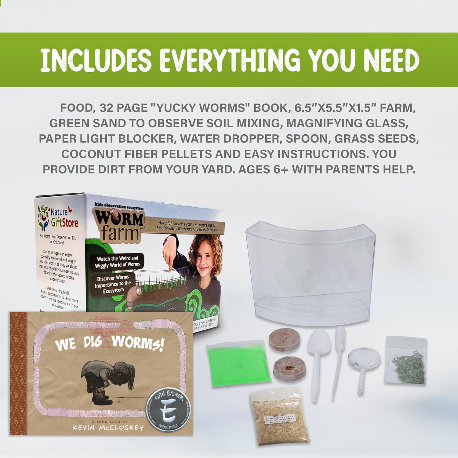 Worm Farm for Kids Kit with 20 Live Composting Worms, All-in-One Bundle | Watch composting in action with this complete kit with live worms included, all-in-one bundled engaging science project