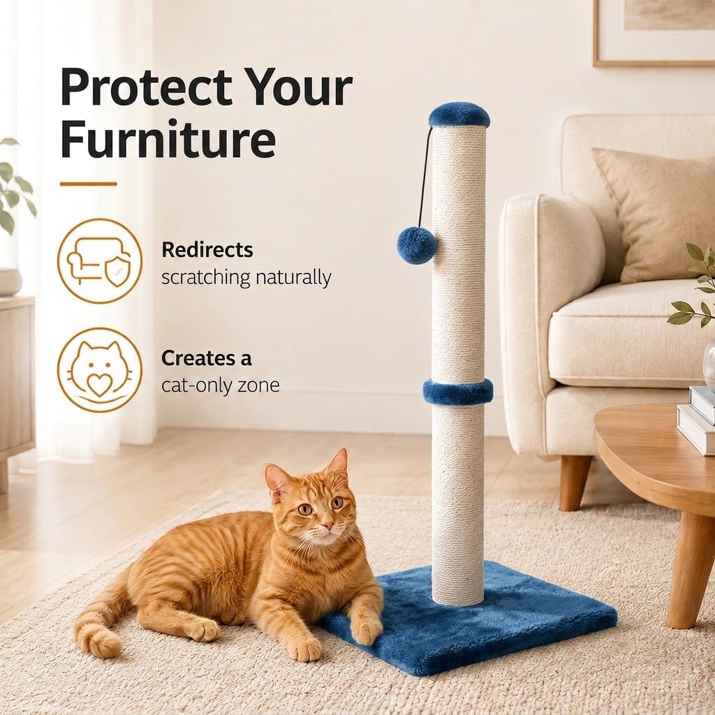 Dimaka 29" Height Tall Cat Scratching Post, Claw Scratcher with Sisal Rope and Covered with Soft Smooth Plush, Vertical Scratch [Full Strectch] for Standard Size Cats(Grey, 29 inches for All Cats)