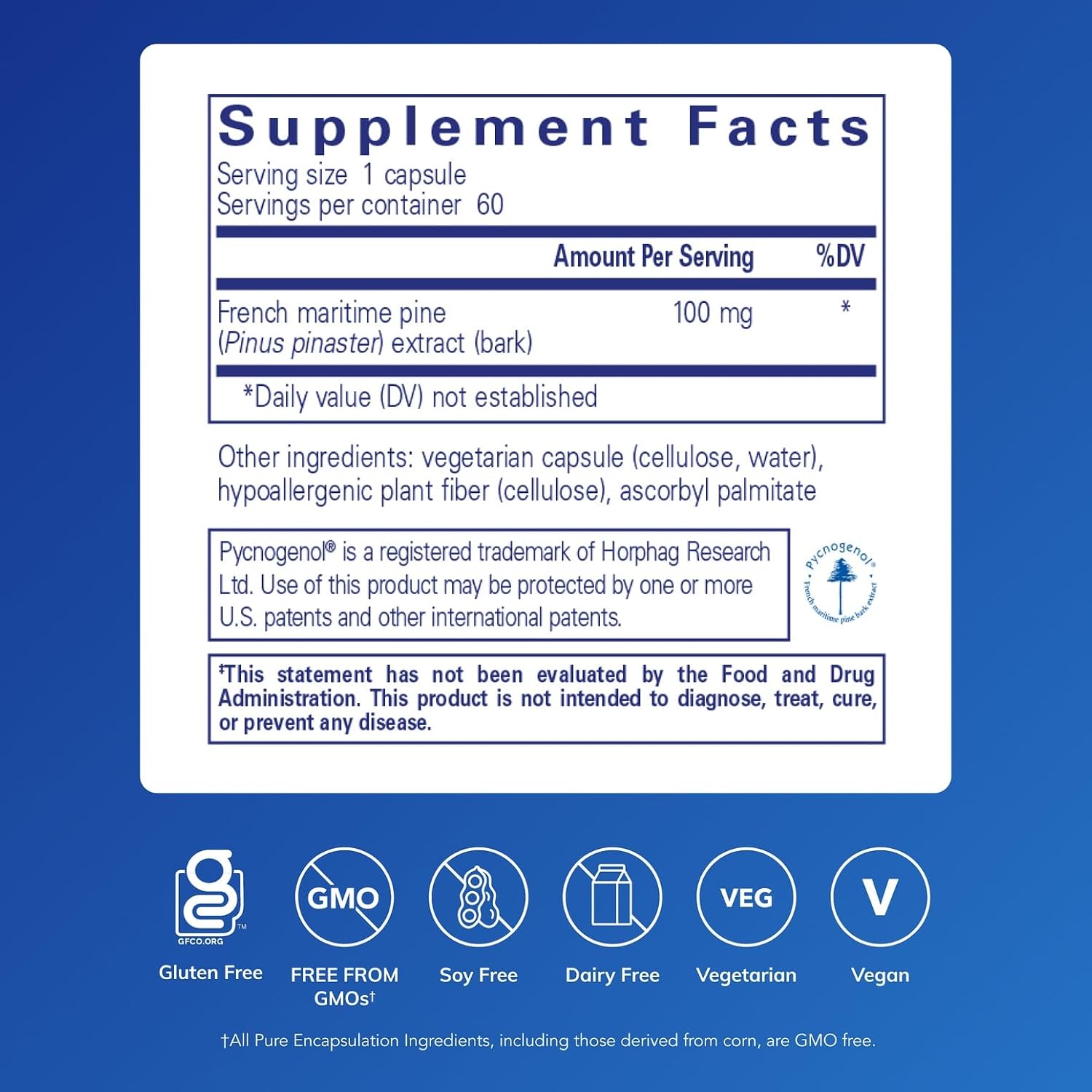Pure Encapsulations Pycnogenol 100 mg | Hypoallergenic Supplement to Promote Vascular Health and Provide Antioxidant Support* | 60 Capsules | Hypoallergenic Supplement to Support Vascular Health and Provide Antioxidant Support*