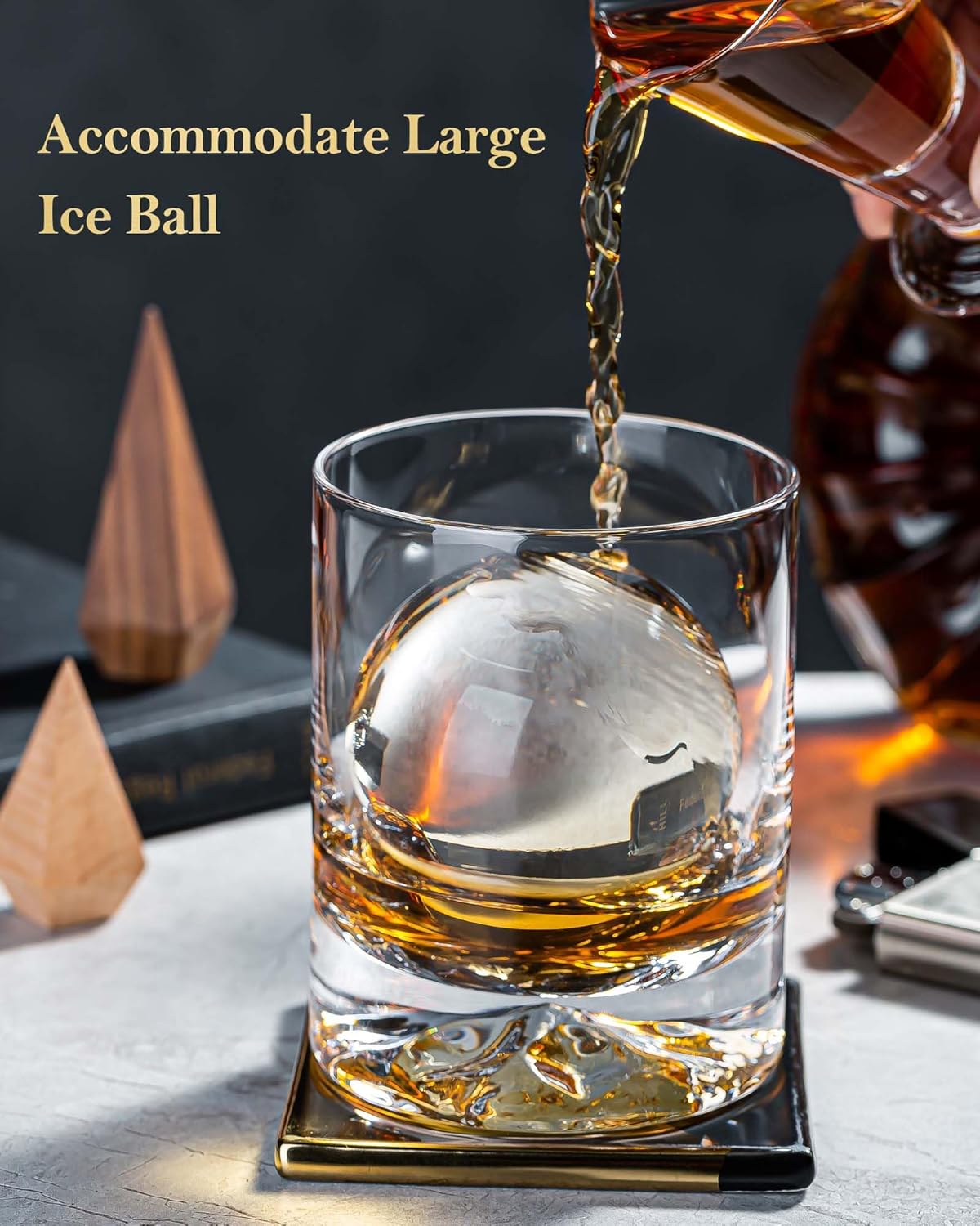 JBHO Hand Blown Crystal Double Old Fashioned Cocktail, Solid Whiskey Glasses, Rocks Glasses