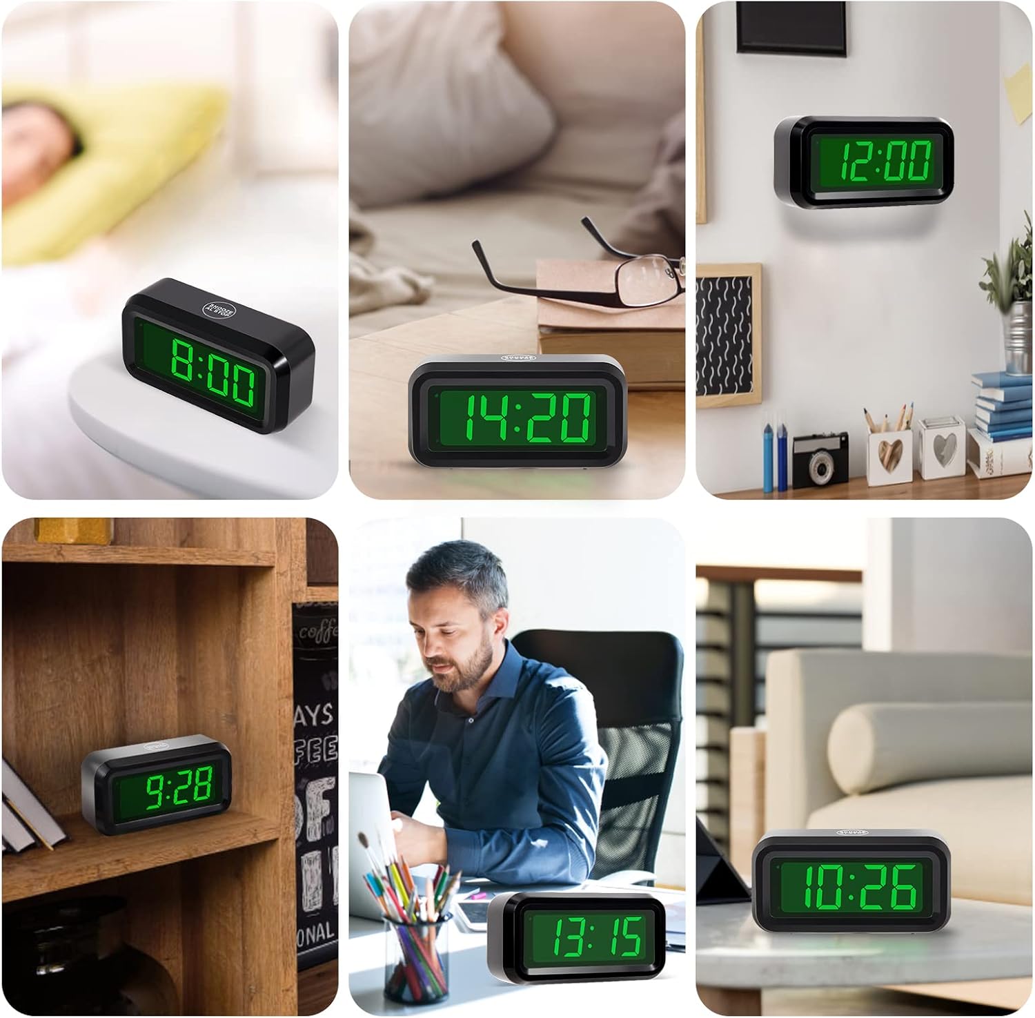 Digital Alarm Clock Battery Operated with LED Display for Bedrooms, Long Battery Life for 12 Months, 3 Brightness Adjustable, 12/24 Hour, Snooze, Black Case with Red Digits