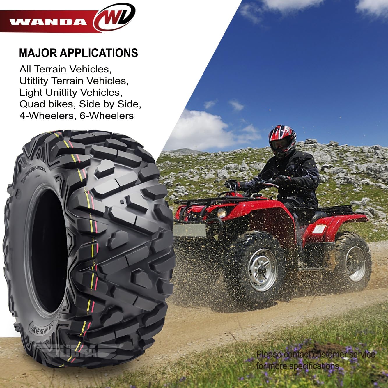 WANDA Set 2 ATV UTV Tire AT 25x10-12 25x10x12 6PR Power-Trail 10165 | POWER-TRAIL Series Classic Solid Non-Direction Lugs Cover All Terrains