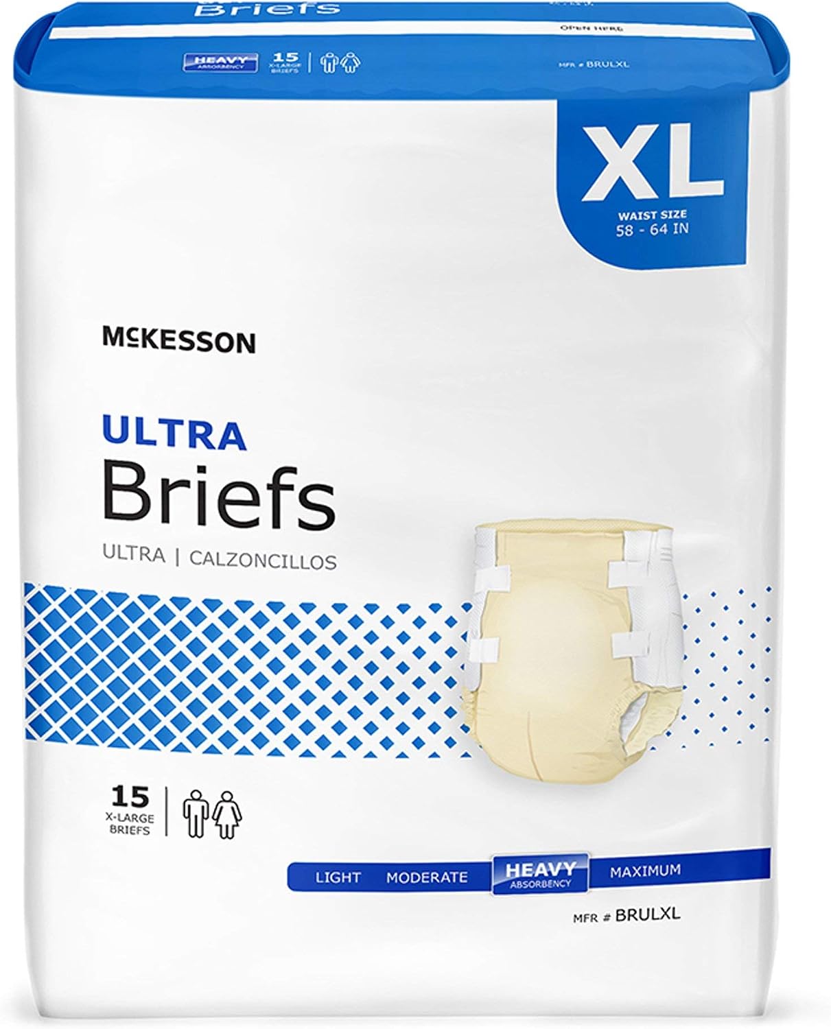McKesson Ultra Briefs, Heavy Absorbency, Medium, Unisex, 44 in, 96 ct | Disposable, Elastic Leg Gathers and Contoured Fit for Men and Women, Incontinence