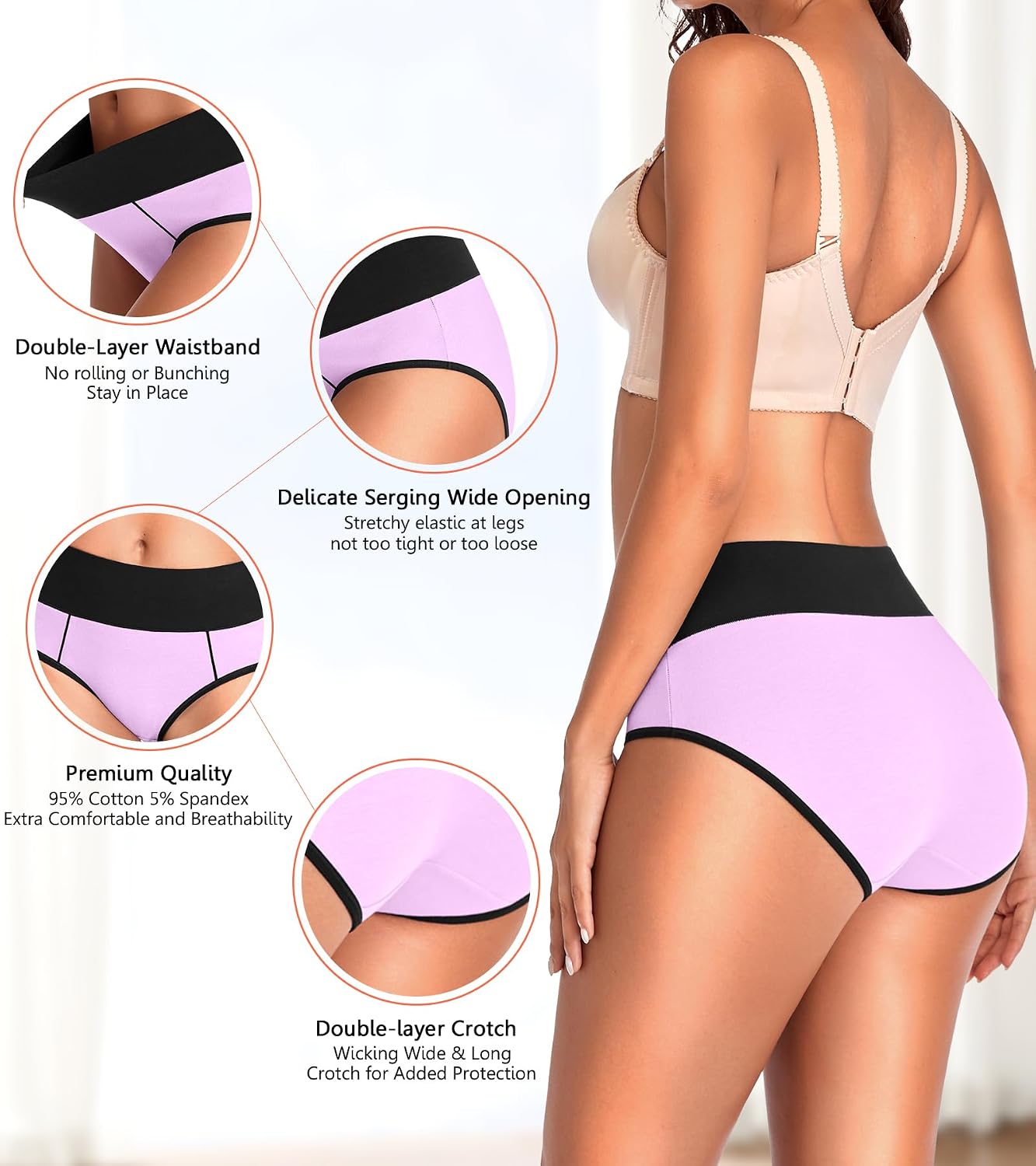 Eiggam Underwear for Women Cotton High Waist Panties Full Coverage Briefs Soft Strech Ladies Breathable Panties-Multi Pack