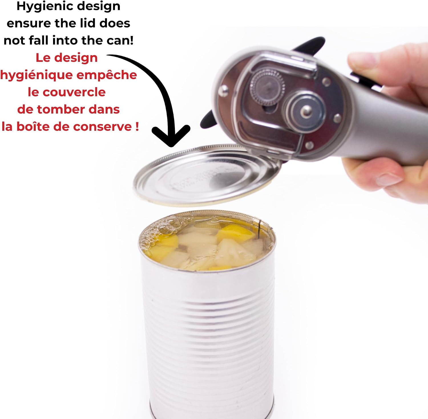 Starfrit Securimax Auto Can Opener, Patented Safe Edge Technology with Lid Lifter, Leaves No Sharp Edges on Lid & Can, Ambidextrous Use
