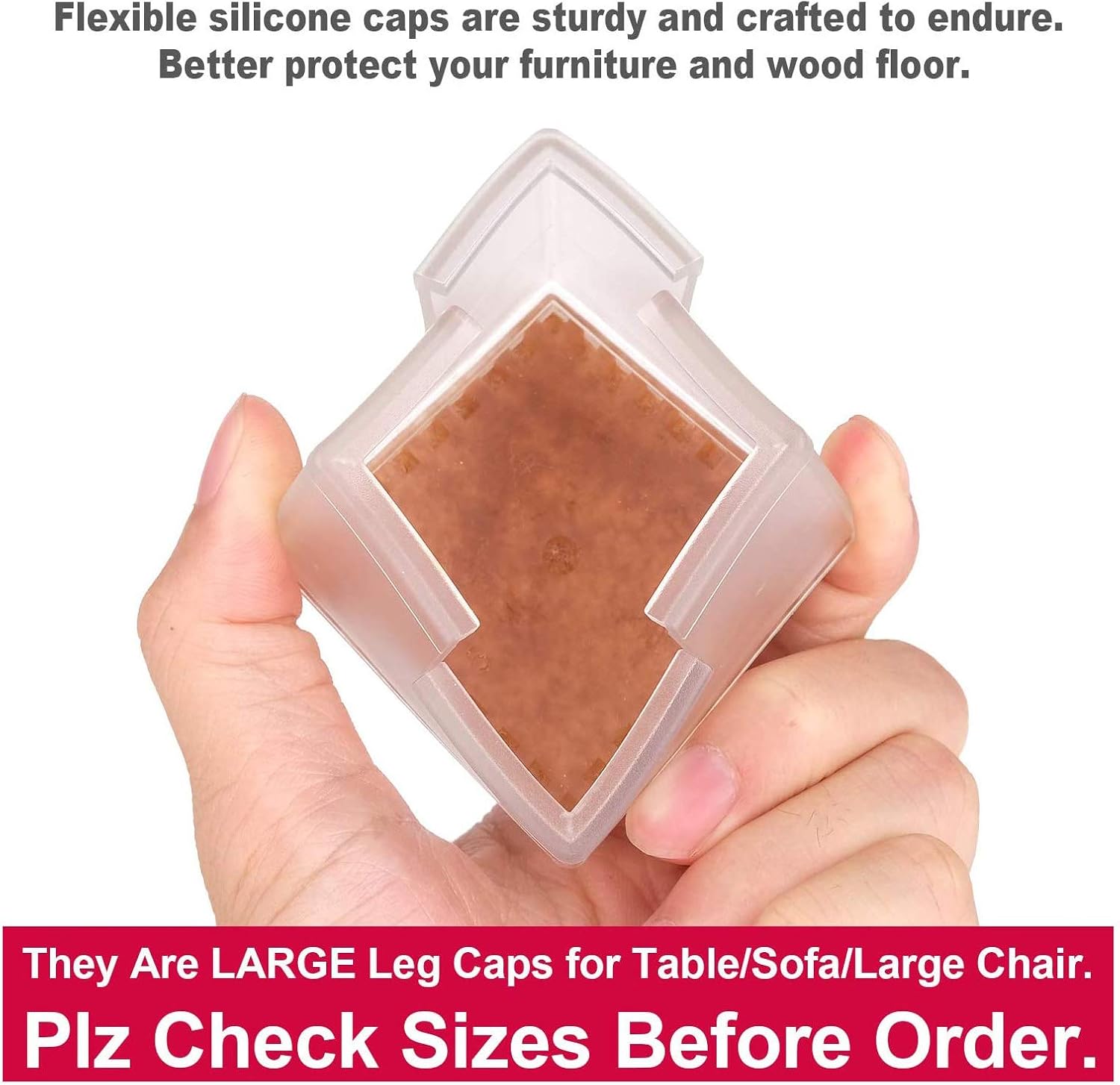 Large Table Leg Floor Protectors 1-15/16" to 2-1/16" (49mm-53mm) Large Furniture 2 inch Sofa Leg Caps Square Silicone