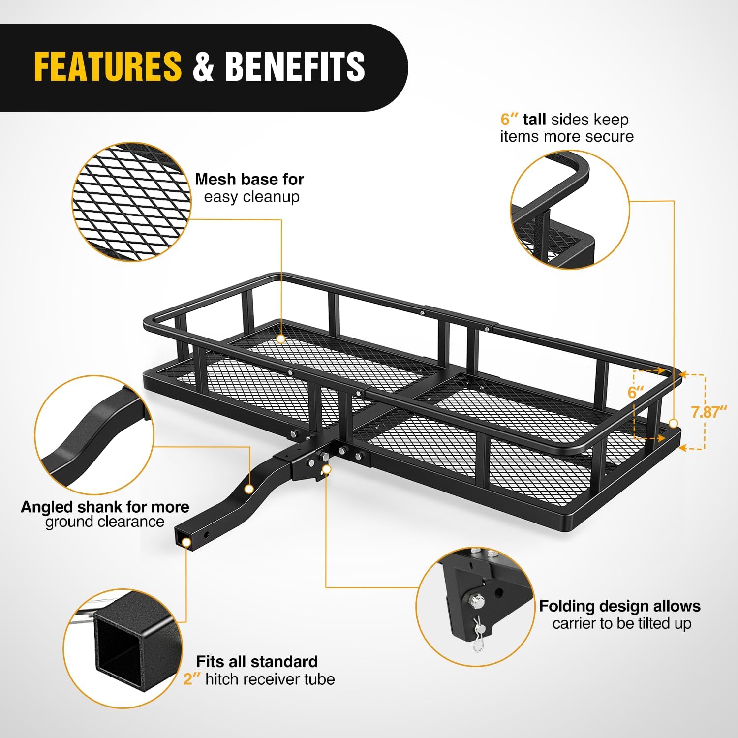 Nilight 32”×26”×4” RV Bumper Mounted Cargo Rack Carrier with Net Fits 4-inch or 4-1/2-inch Bumpers Heavy Duty Luggage Holder Basket for RV Camping Traveling Capacity 350LBS