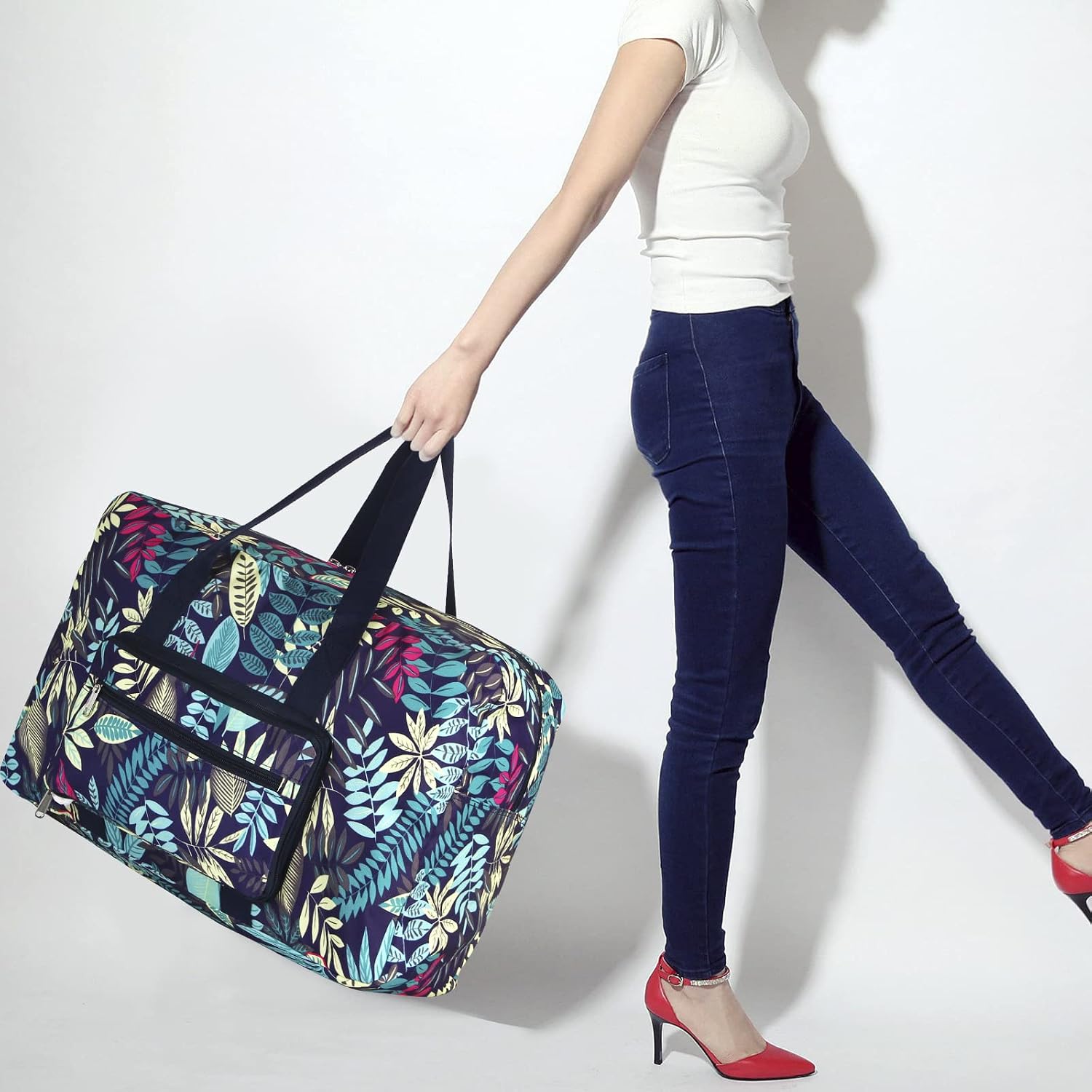 Travel Foldable Waterproof Duffel Bag - Lightweight Carry on Luggage Tote Duffel Bag(Black Floral)