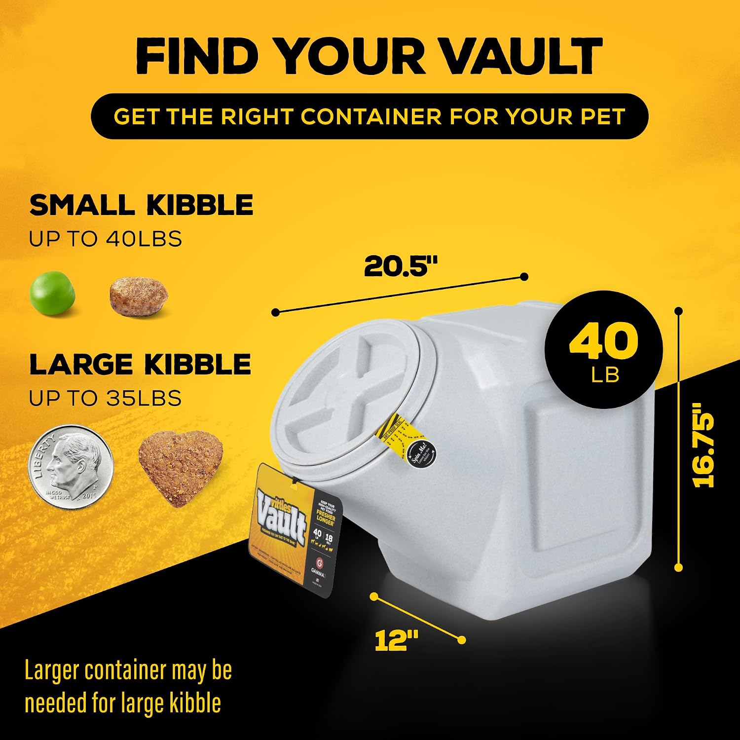 Gamma2 Vittles Vault Pet Food Storage Containers - Sealed Dog and Cat Food Storage Container, Fits up to 25lbs, Made in the USA - [12"L x 13.75"H] | Made in USA, 12 inch long by 13.75 inch tall, airtight lid keeps kibble fresh and pests out, a durable pa…