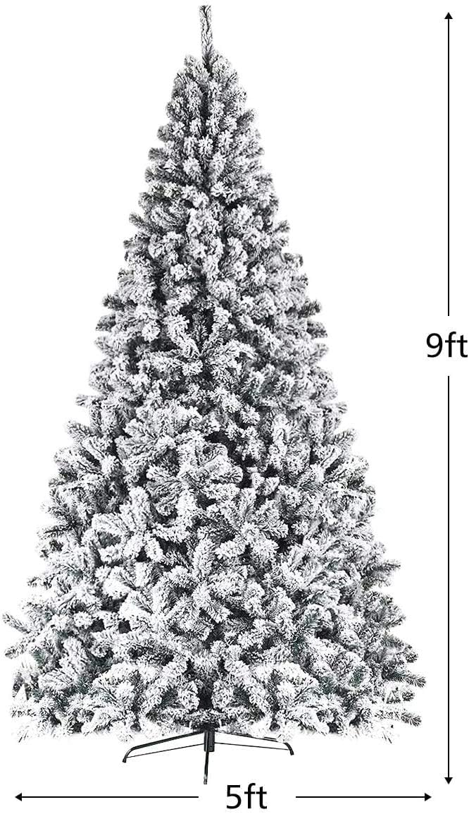 ReunionG 7.5FT Snow Christmas Tree, Artificial Flocked Hinged Pine Tree, Holiday Decoration Tree with Premium PVC Needles and Solid Metal Stand