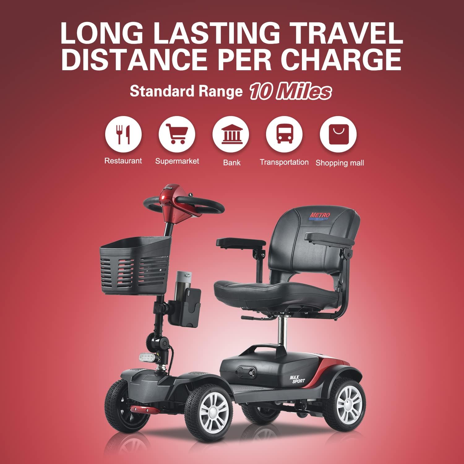 Metro Mobility 4 Wheel Powered Mobility Scooter for Seniors - 300 lbs Capacity Electric Mobility Scooter for Adults - Long Range Power Extended