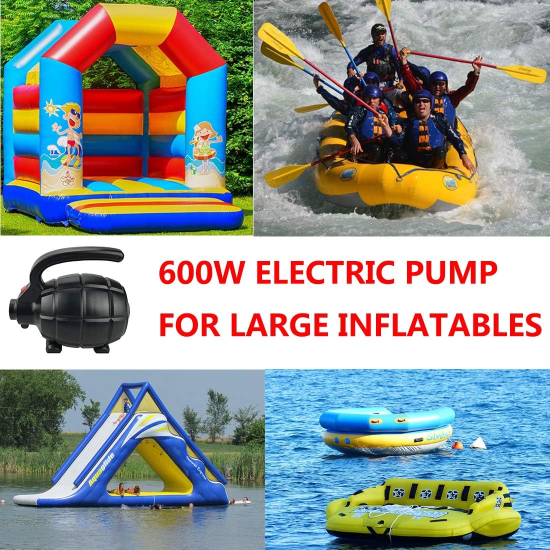 Electric Air Pump for Inflatables, AC (110V), 600W, 20L/min, Black, 4 Detachable Nozzles, Inflator/Deflator, Queen/King Size Air Mattress, Pool Toys