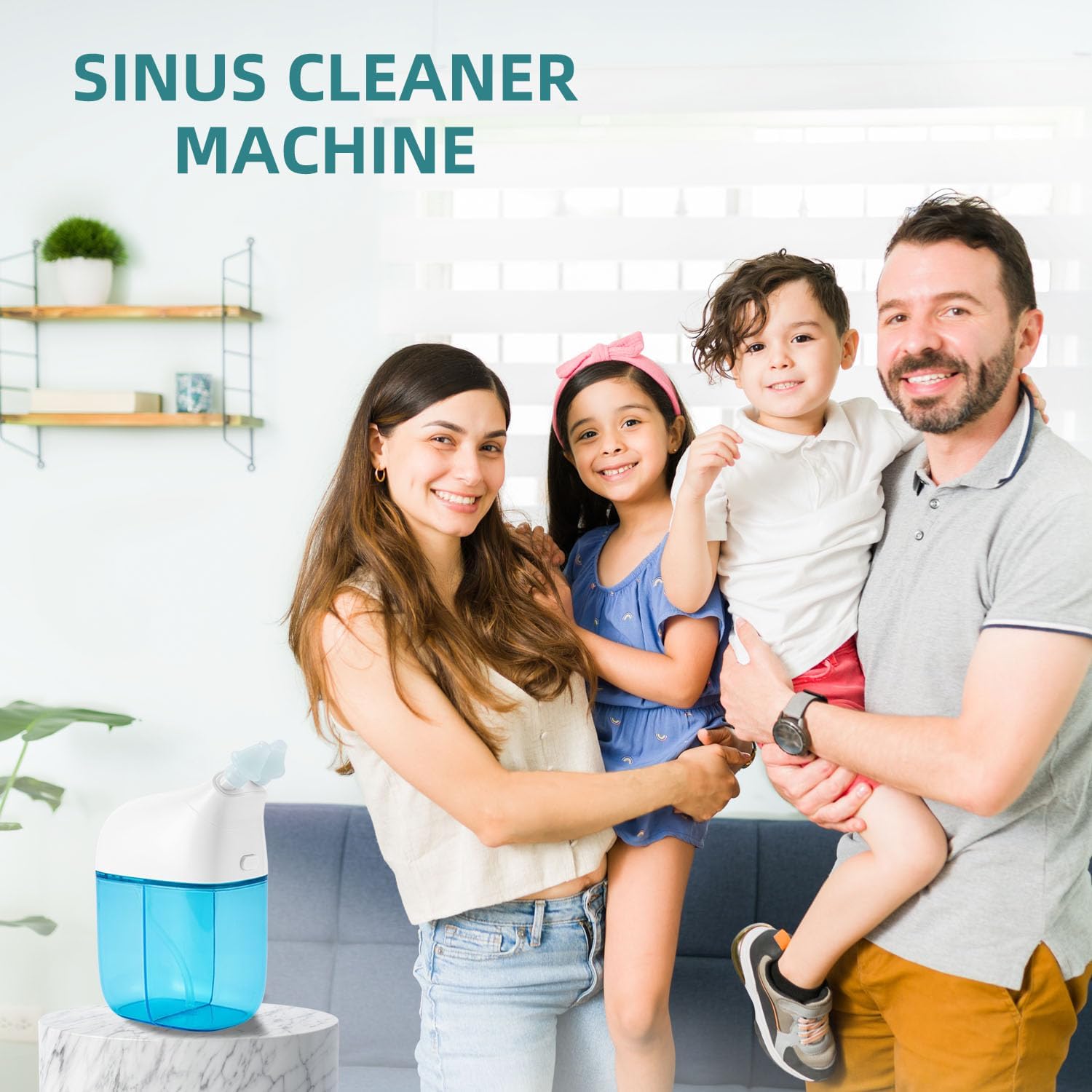 Nasal Irrigation System with 30 Saline Packets, Sinus Rinse Machine, Nose Sinus Cleaner Machine with Water Tank & Waste Collection Tank - Blue