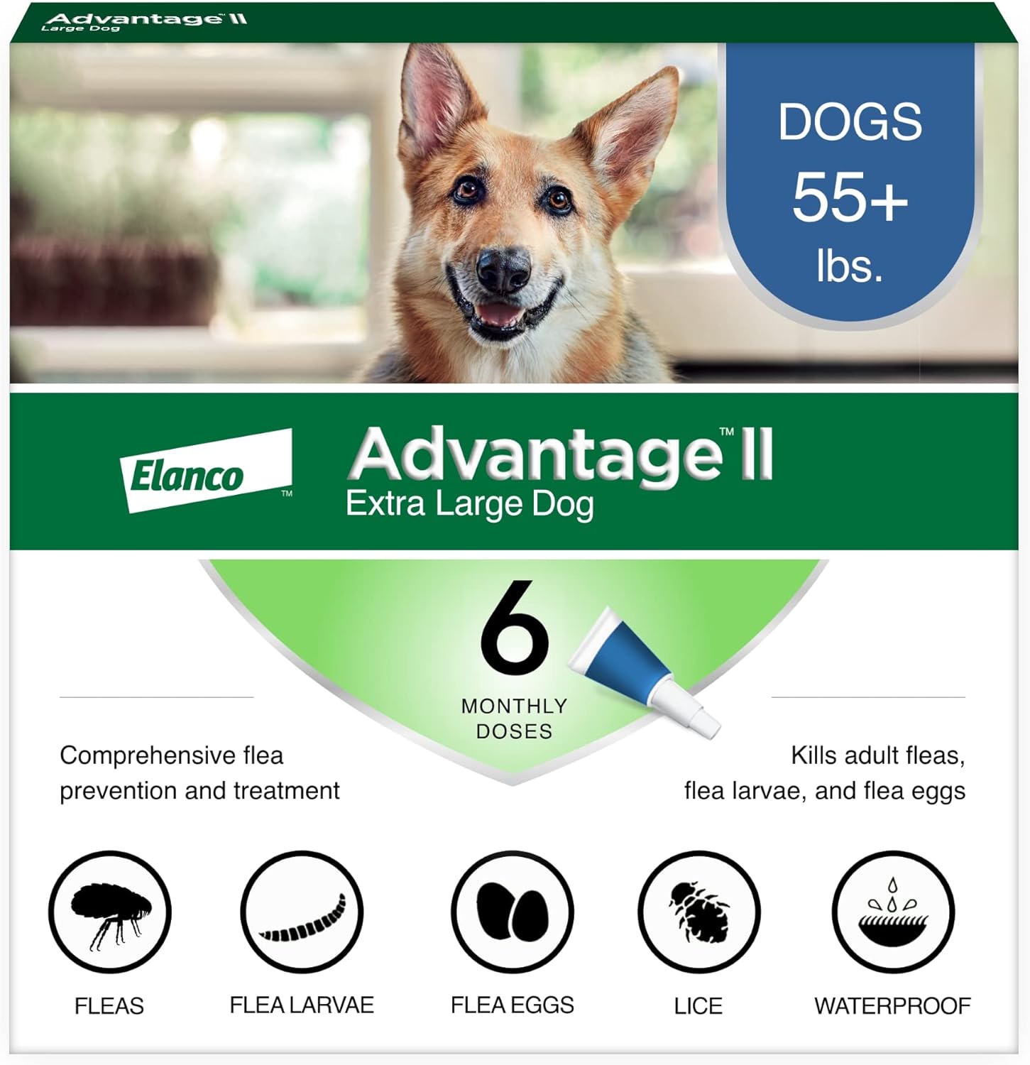 Advantage II Large Dog Vet-Recommended Flea Treatment & Prevention | Dogs 21-55 lbs. | 4-Month Supply