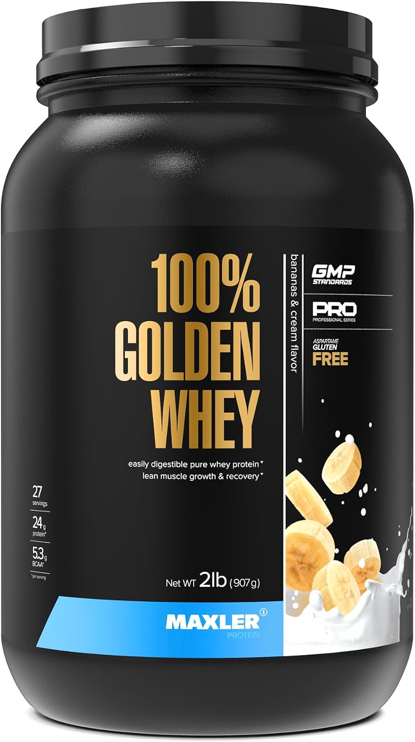100% Golden Whey Protein - 24g of Protein per Serving - Whey Protein Powder for Pre Post Workout - Fast-Absorbing Whey Concentrate, Isolate & Hydrolysate Blend - Vanilla Ice Cream 2 lb