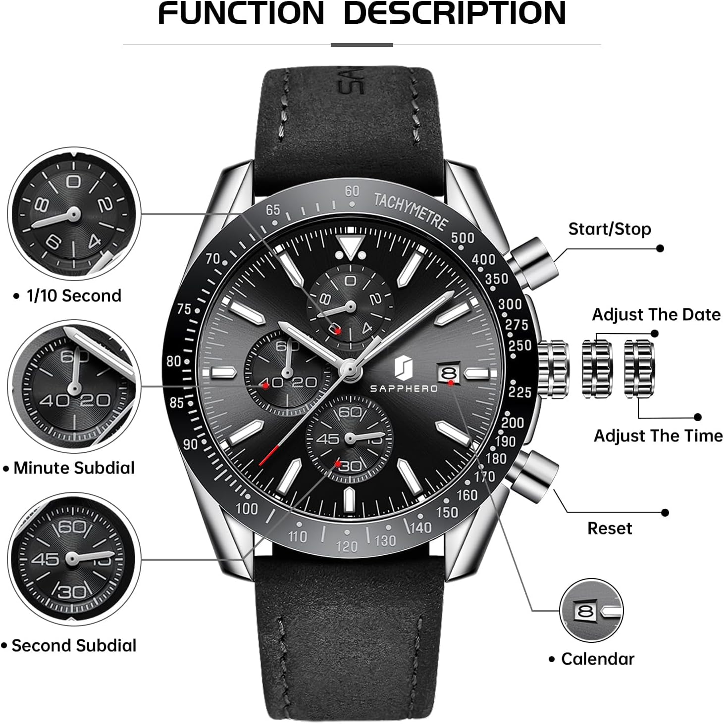BENYAR Watch for Men Analog Quartz Chronograph Waterproof Luminous Designer Mens Wrist Watches Business Work Sport Casual Dress Watch with Silicone Strap Elegant Gifts for Men