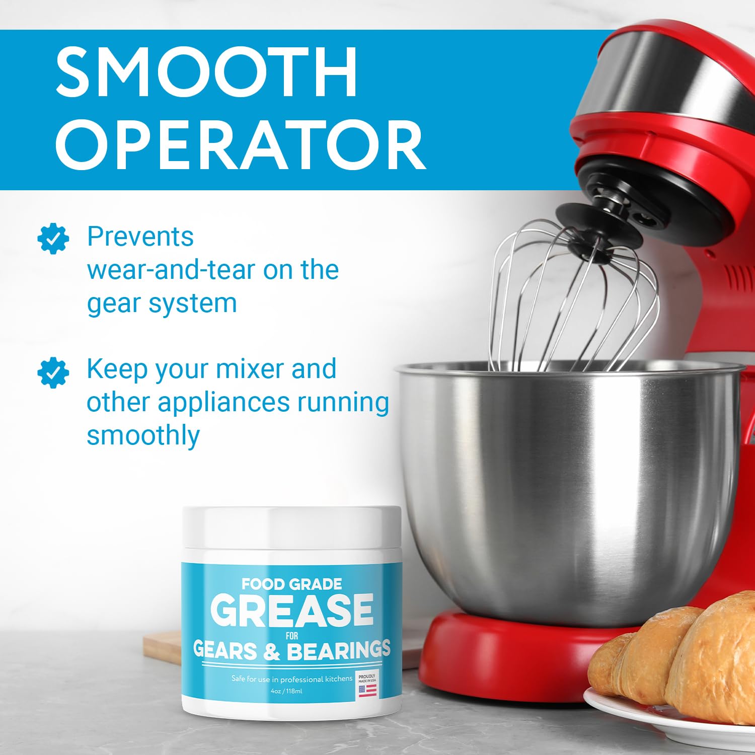 Impresa High-Viscosity 4 Oz Food Grade Grease - White Smooth Operation for Stand Mixers & Appliances - Gear Wear Protection & Extended Equipment Life - Food-Safe Formula Made in USA