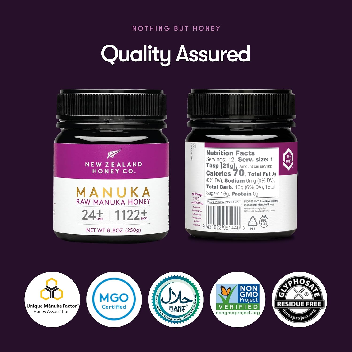 Raw Manuka Honey UMF 24+ MGO 1122+, UMF Certified, 3rd Party Tested, 8.8oz