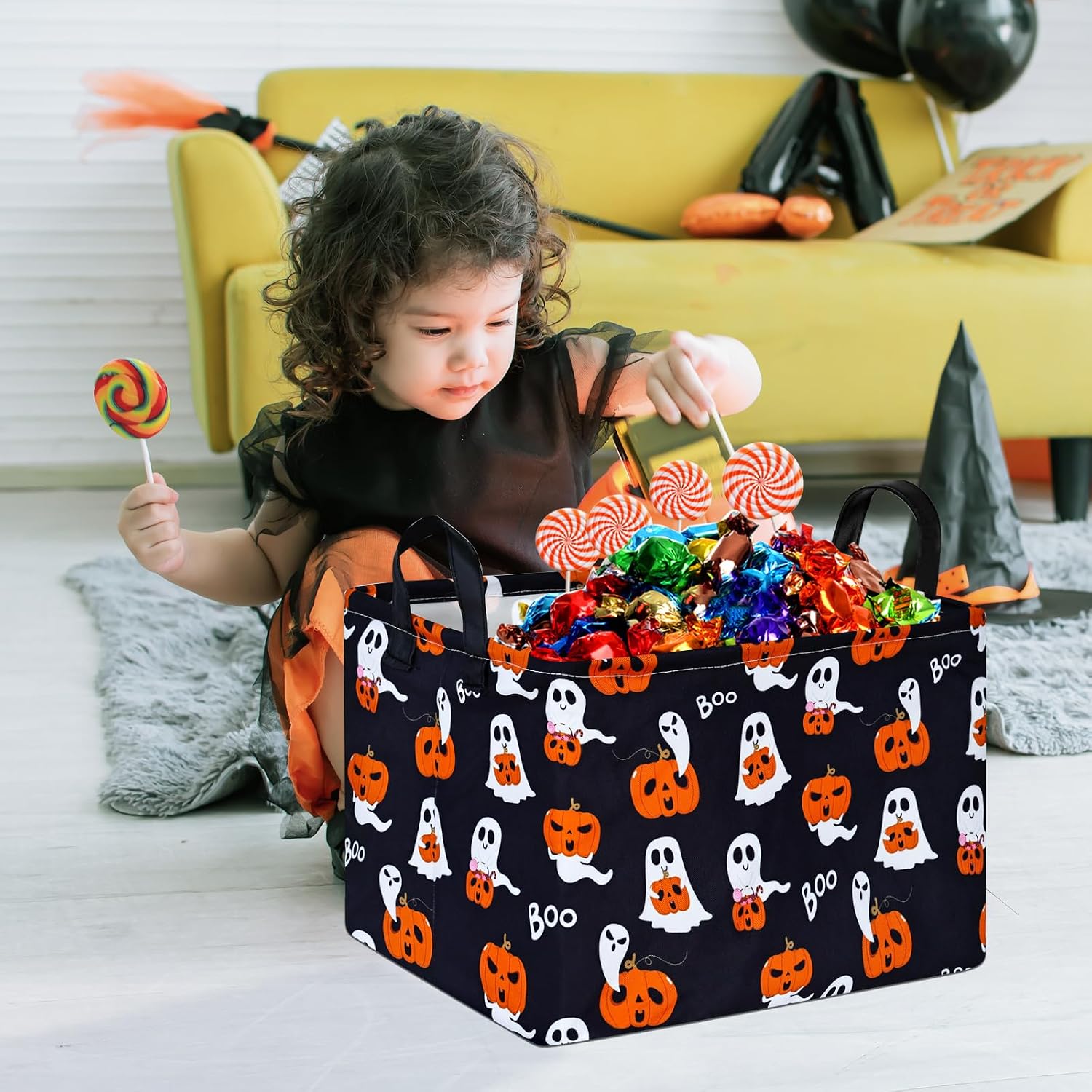 Kid Storage Basket Gift Shelf Basket Toy Storage Bin, Nursery Basket Organizer Box for Children Room Deco With Handles (Grey deer)