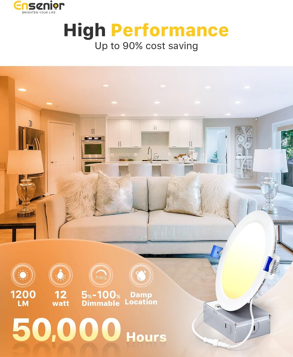 Ensenior 6 Pack 6 Inch LED Recessed Light, 5CCT Dimmable Canless Wafer