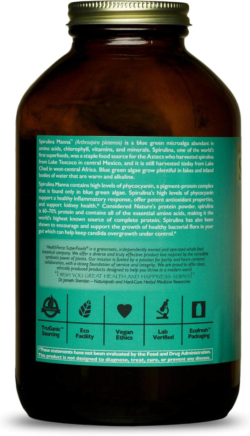 HealthForce SuperFoods Spirulina Manna, All-Natural Nutrient-Rich Superfood, Vitamins, Minerals, Amino Acids, Organic, Vegan, Gluten-Free, Non-GMO