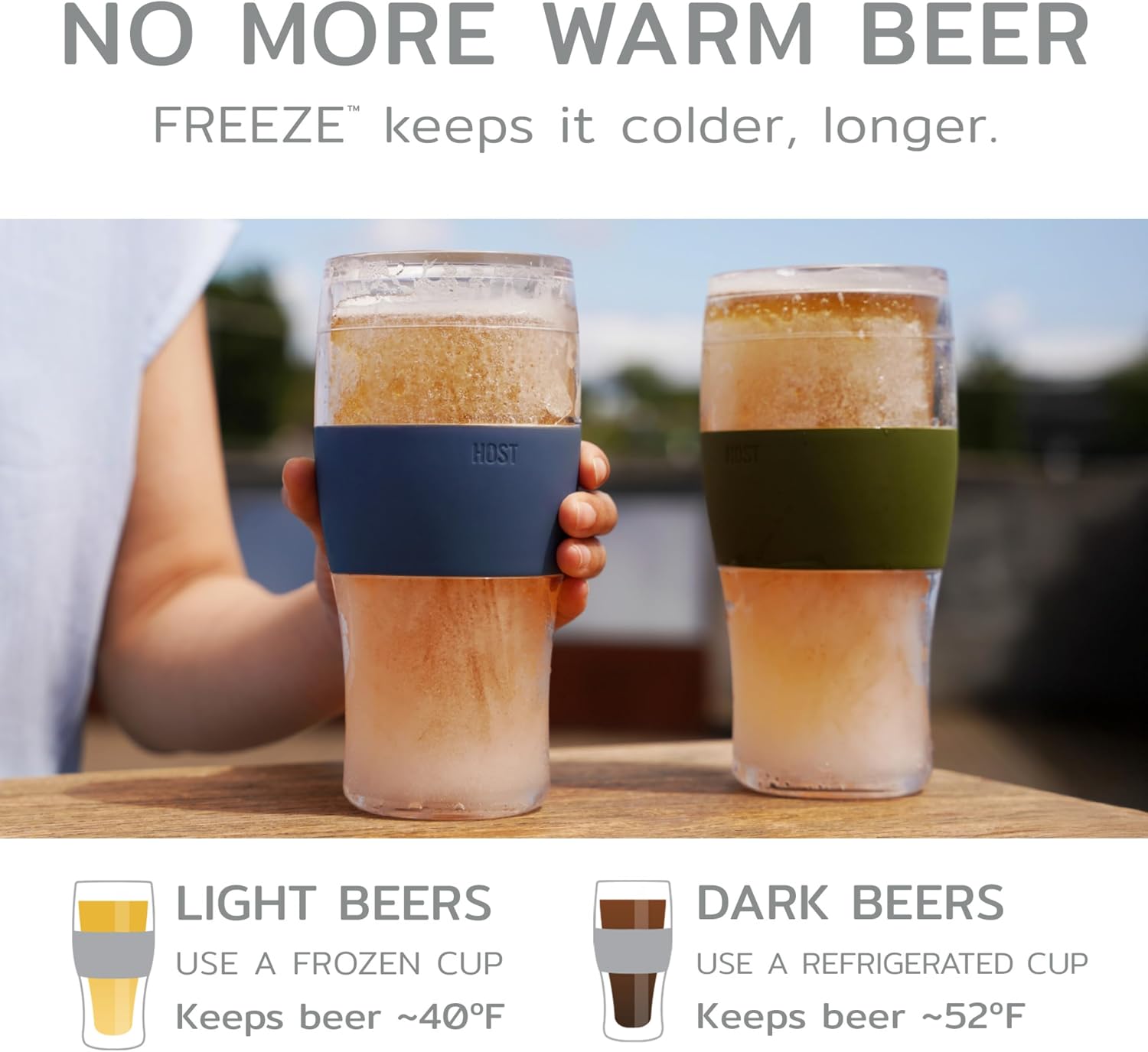 Host FREEZE Beer Glasses, Frozen Beer Mugs, Freezable Pint Glass Set, Insulated Pint Glass to Keep Your Drinks Cold, Double Walled Insulated Glasses