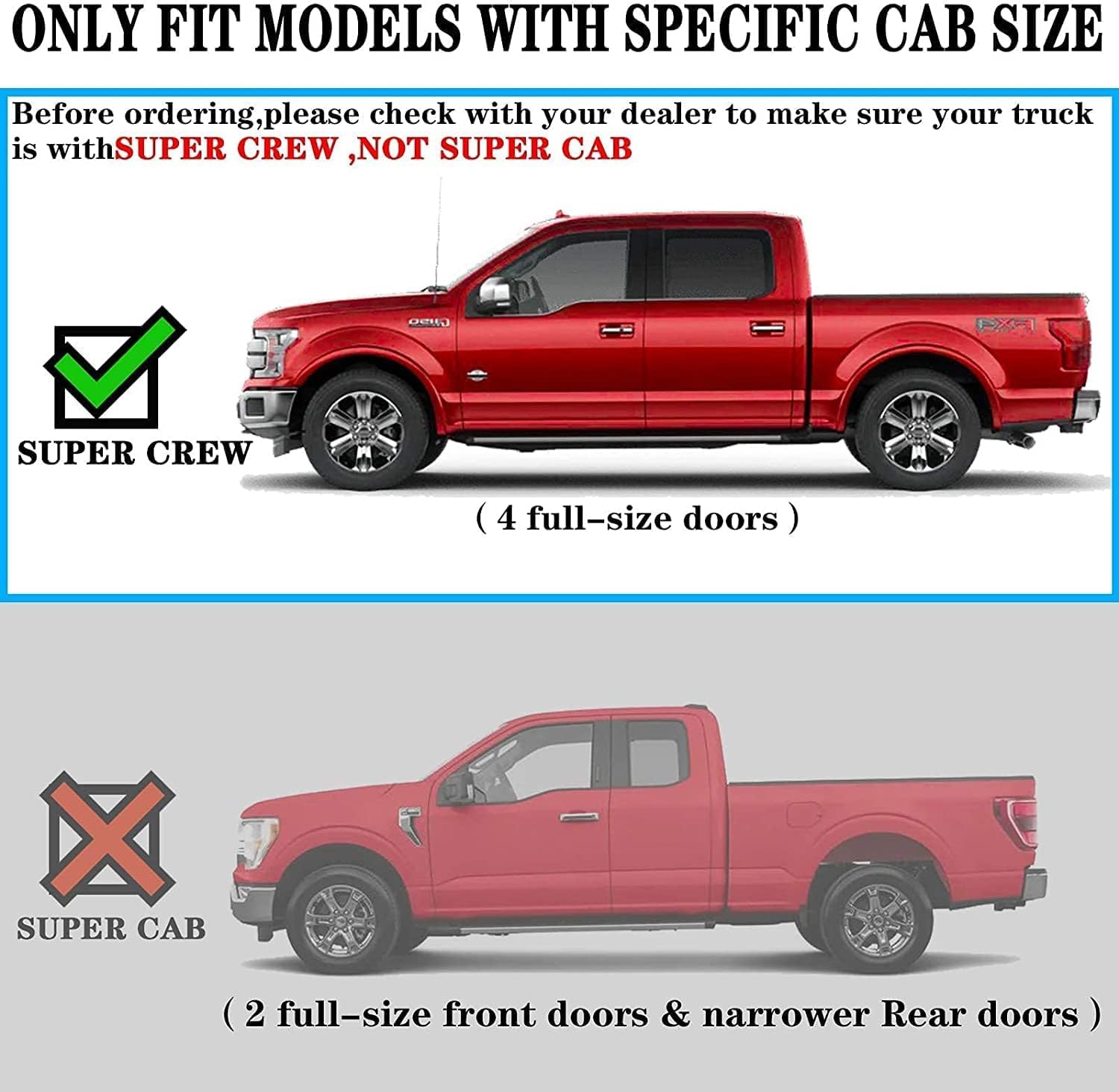 COMNOVA Pair Running Board for 2017-2026 Ford F250 Superduty Crew Cab