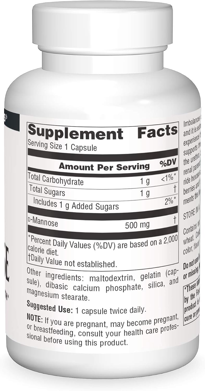 Source Naturals, D-Mannose - 500mg - 30 Capsules | Supports Urinary Tract & Bladder Health