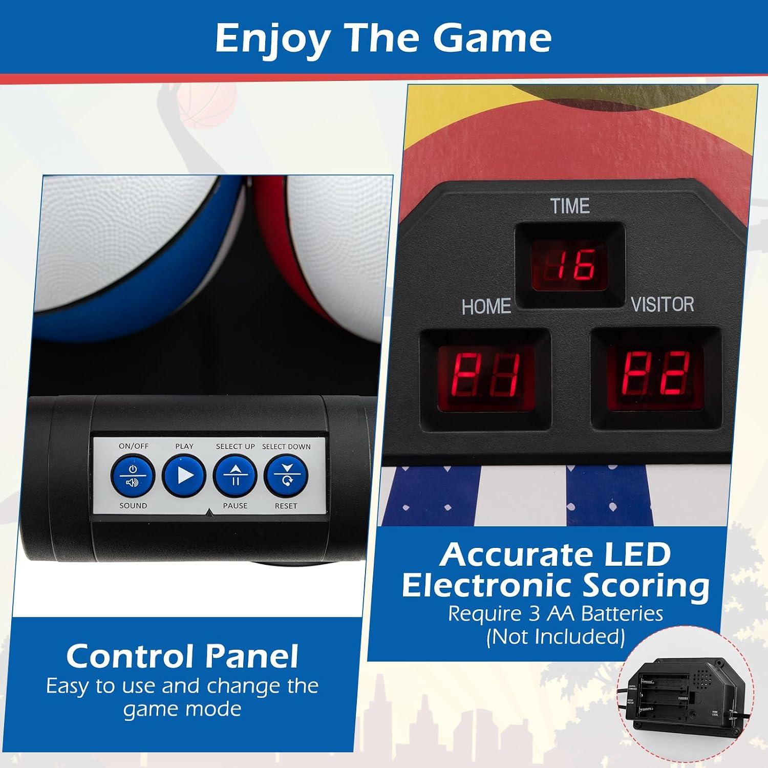 GYMAX Arcade Basketball Game Indoor Foldable with 8 Game Modes, Arcade Sound, 4 Balls and Inflation Pump, Electronic Basketball Games for All Ages Home